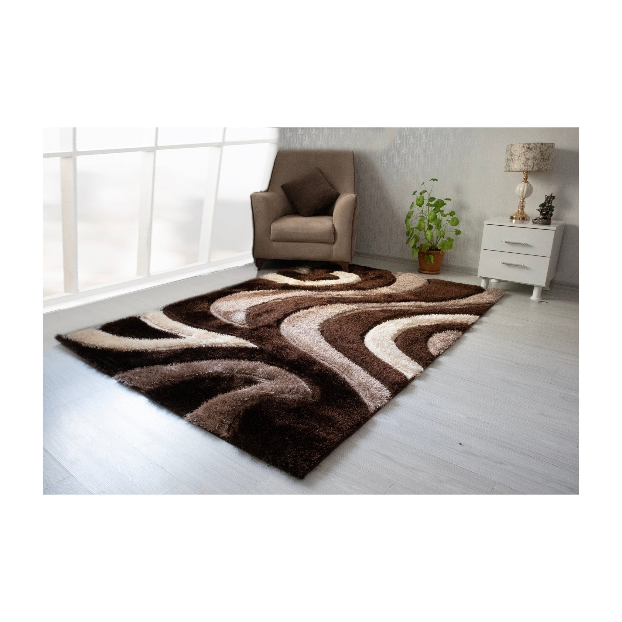 3D Shaggy BROWN Area Rug - 3D444