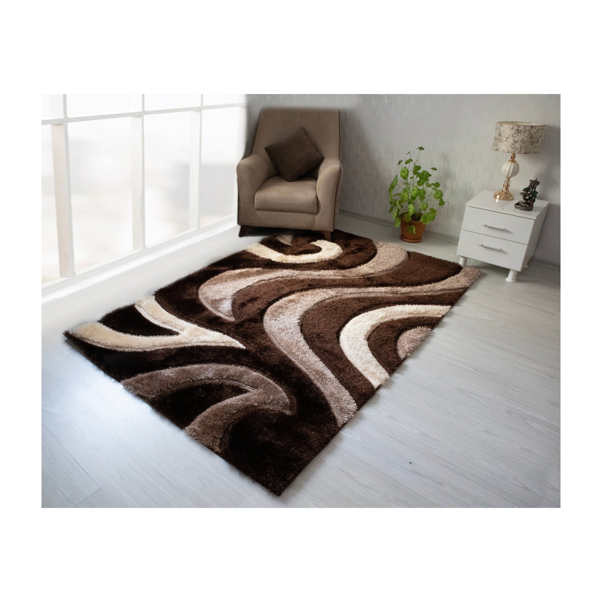 3D Shaggy BROWN Area Rug - 3D444