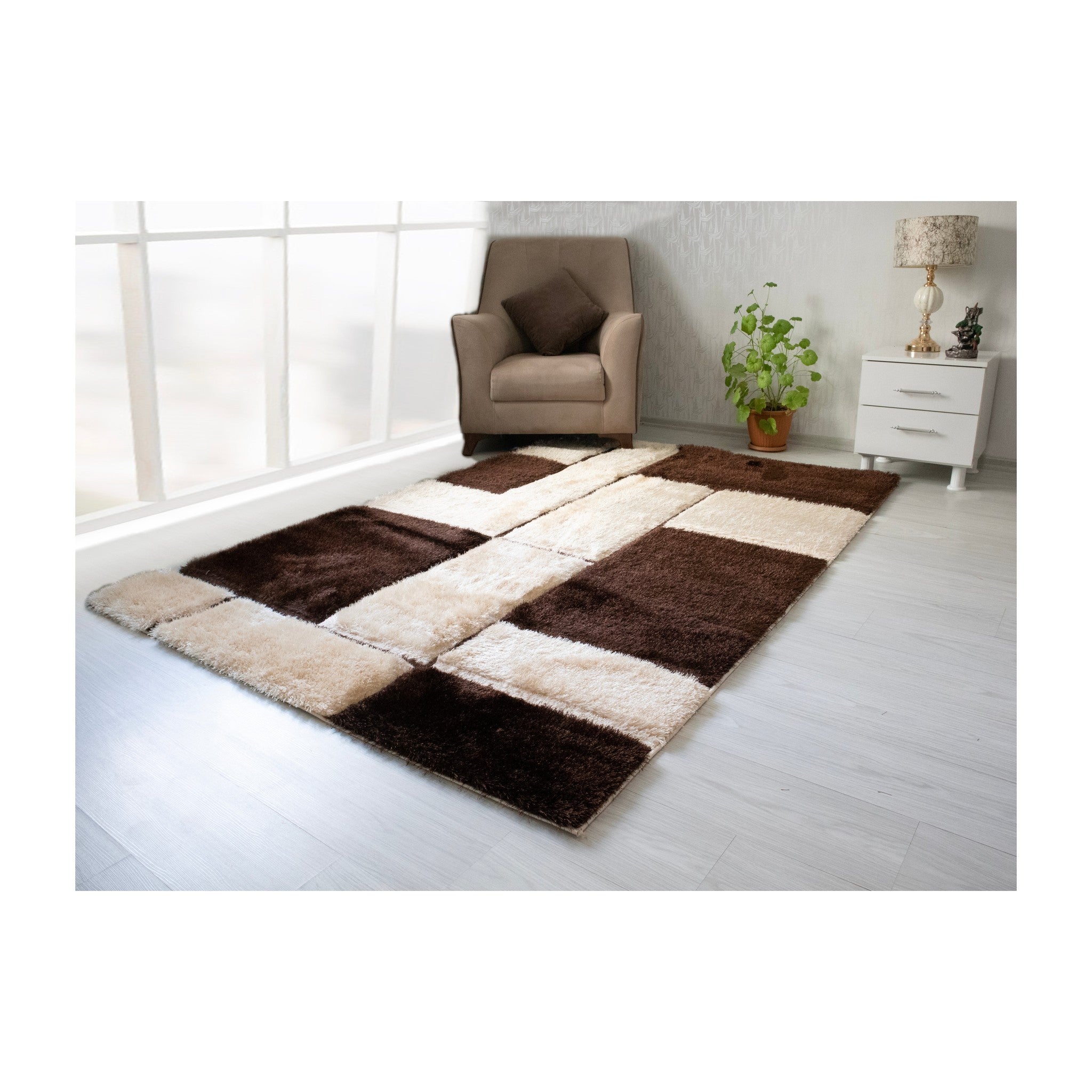3D Shaggy BROWN-BEIGE Area Rug - 3D161