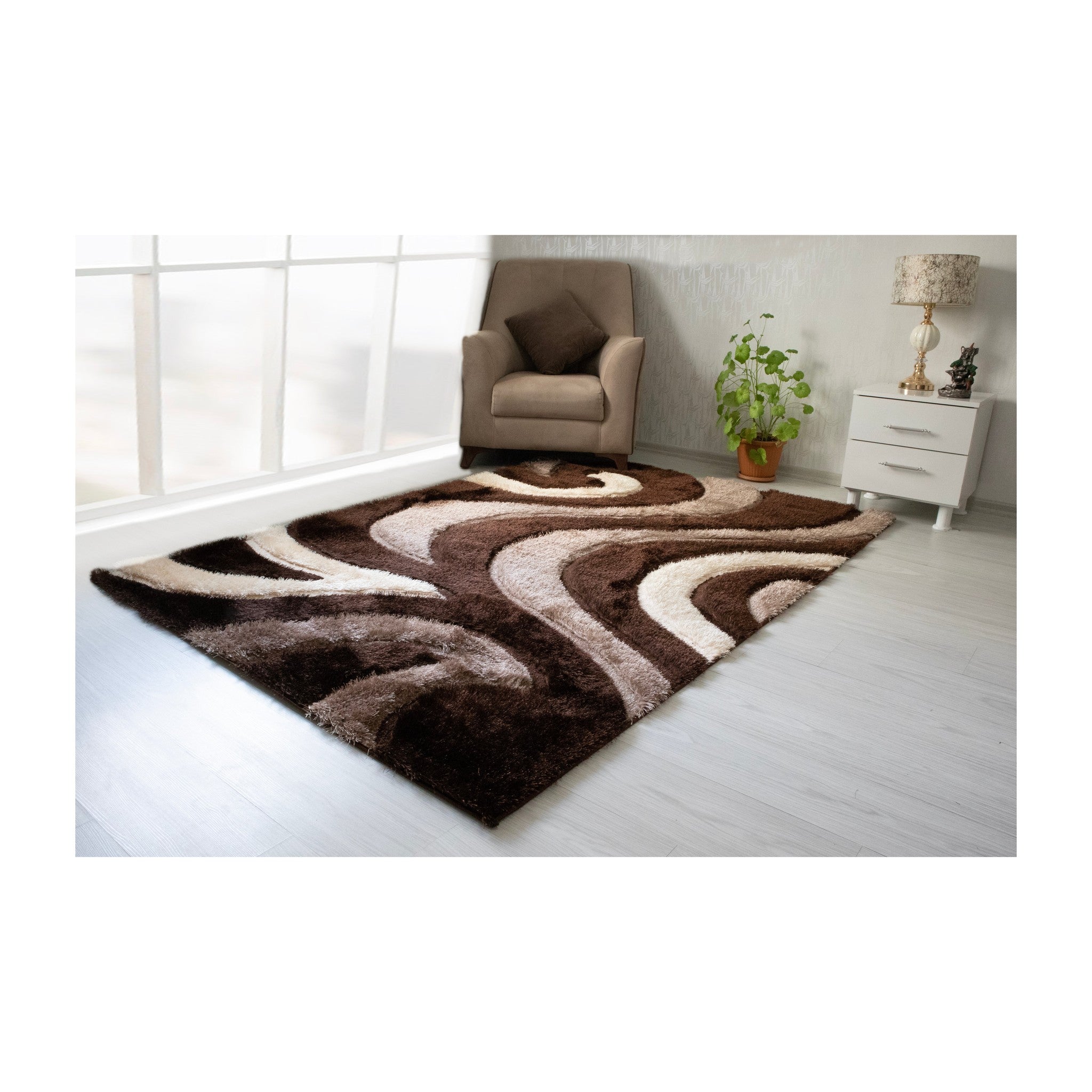 3D Shaggy BROWN-BEIGE Area Rug - 3D555