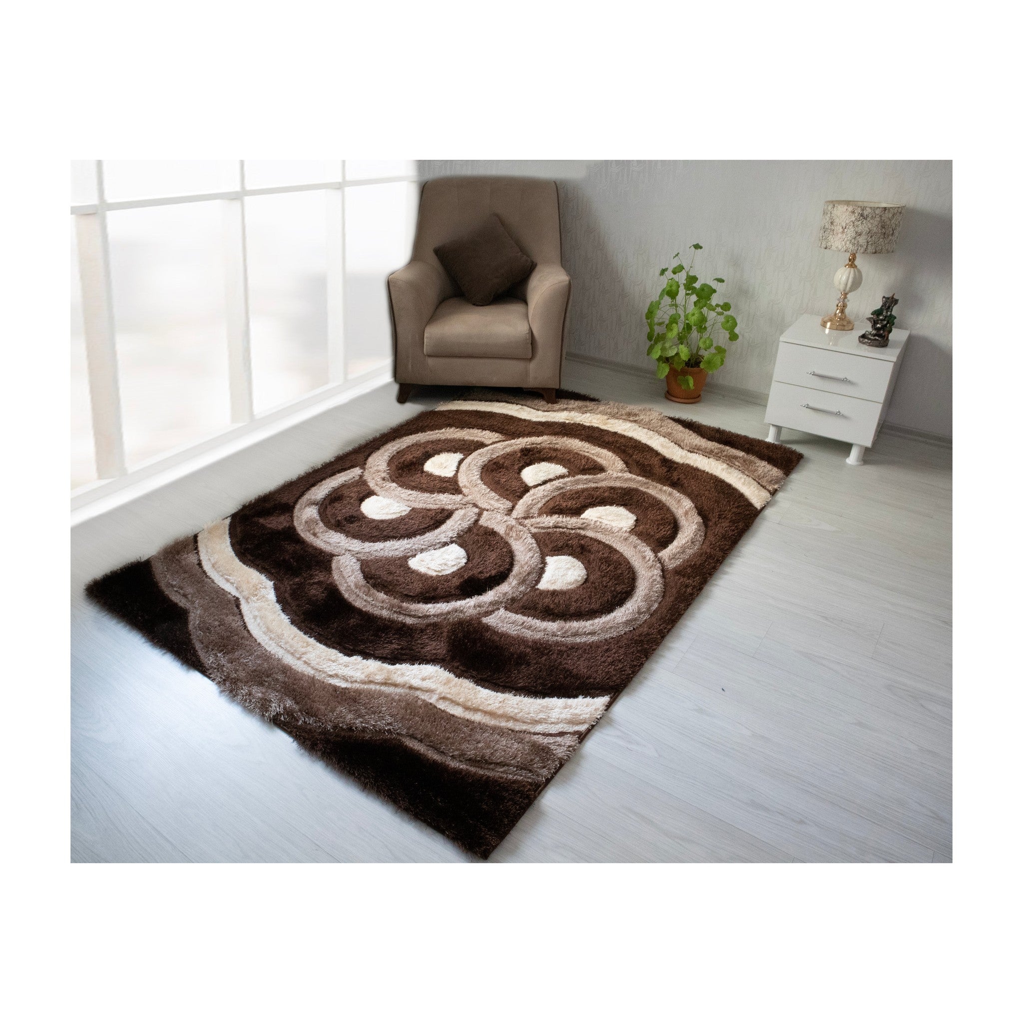 3D Shaggy BROWN-BEIGE Area Rug - 3D999