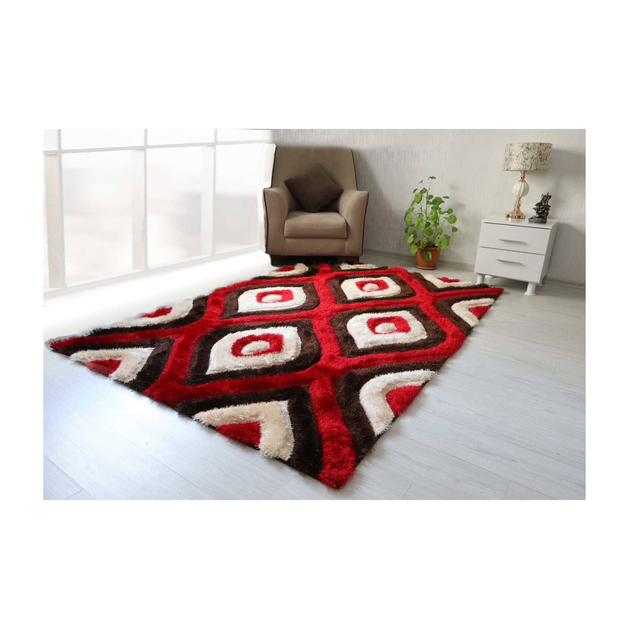 3D Shaggy BROWN-RED Area Rug - 3D151