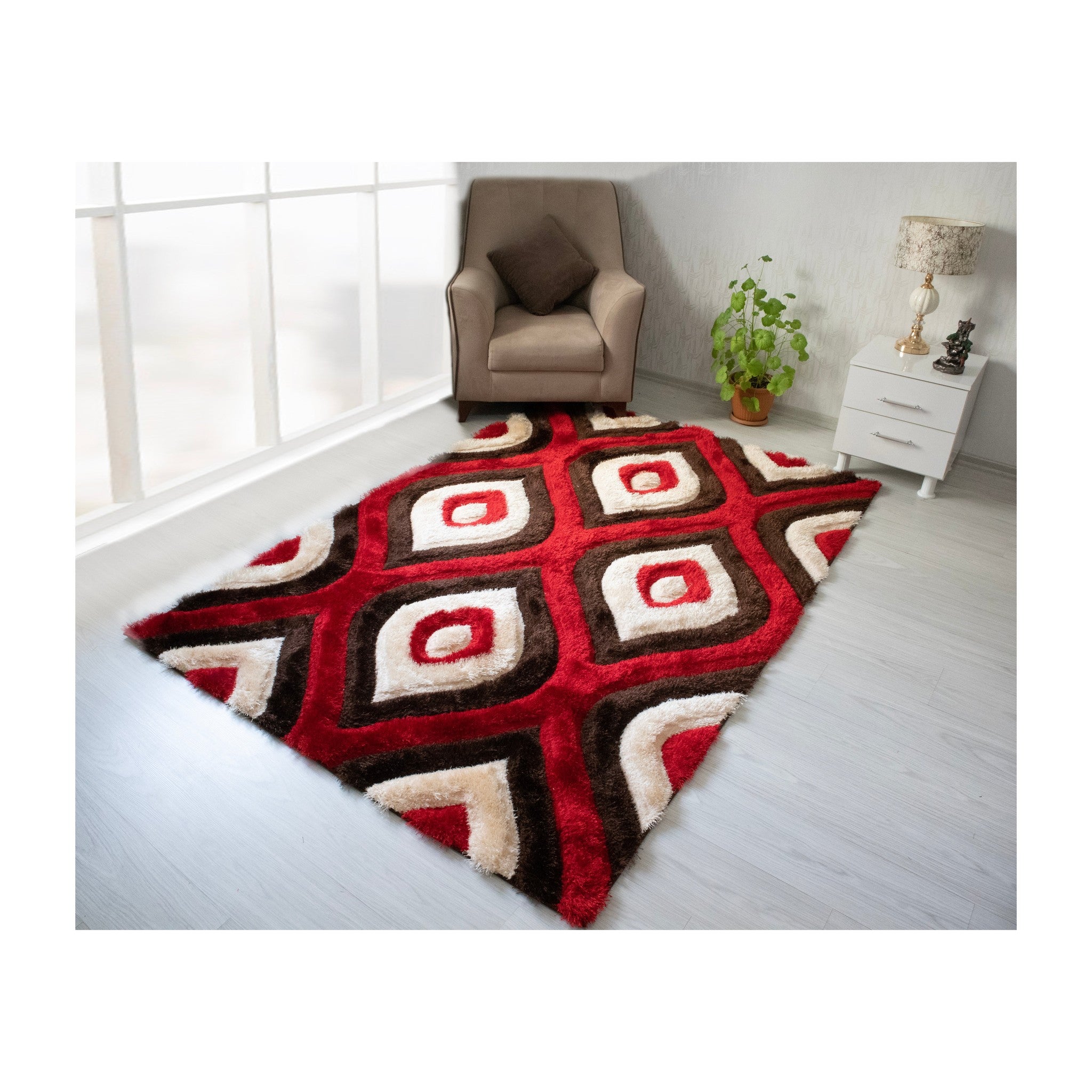 3D Shaggy BROWN-RED Area Rug - 3D151