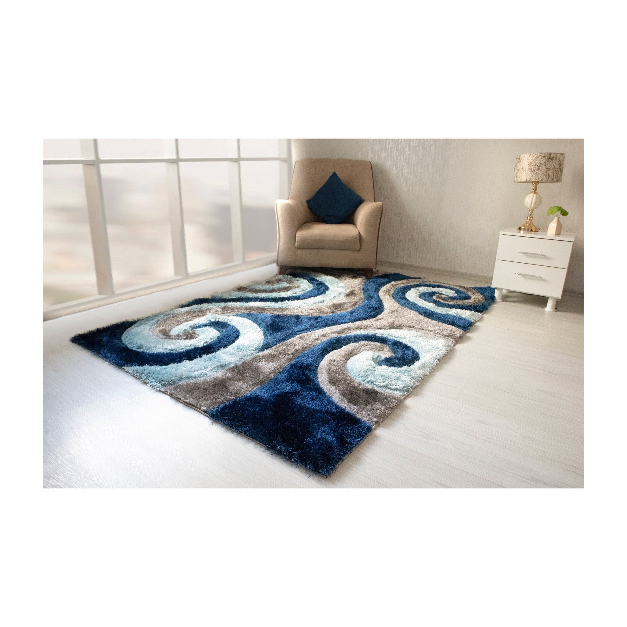 3D Shaggy GRAY-BLUE Area Rug - 3D555