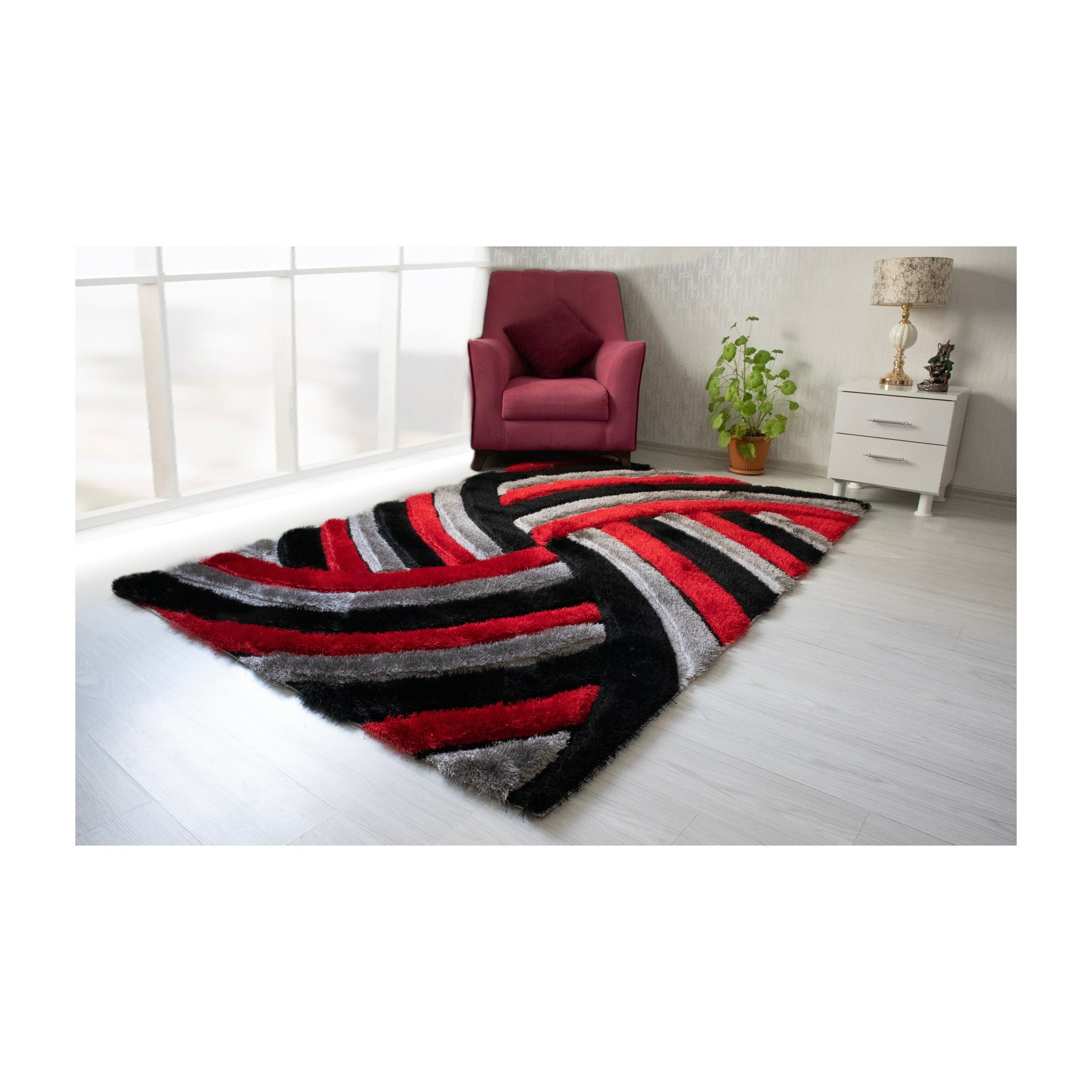 3D Shaggy GRAY-RED Area Rug - 3D333