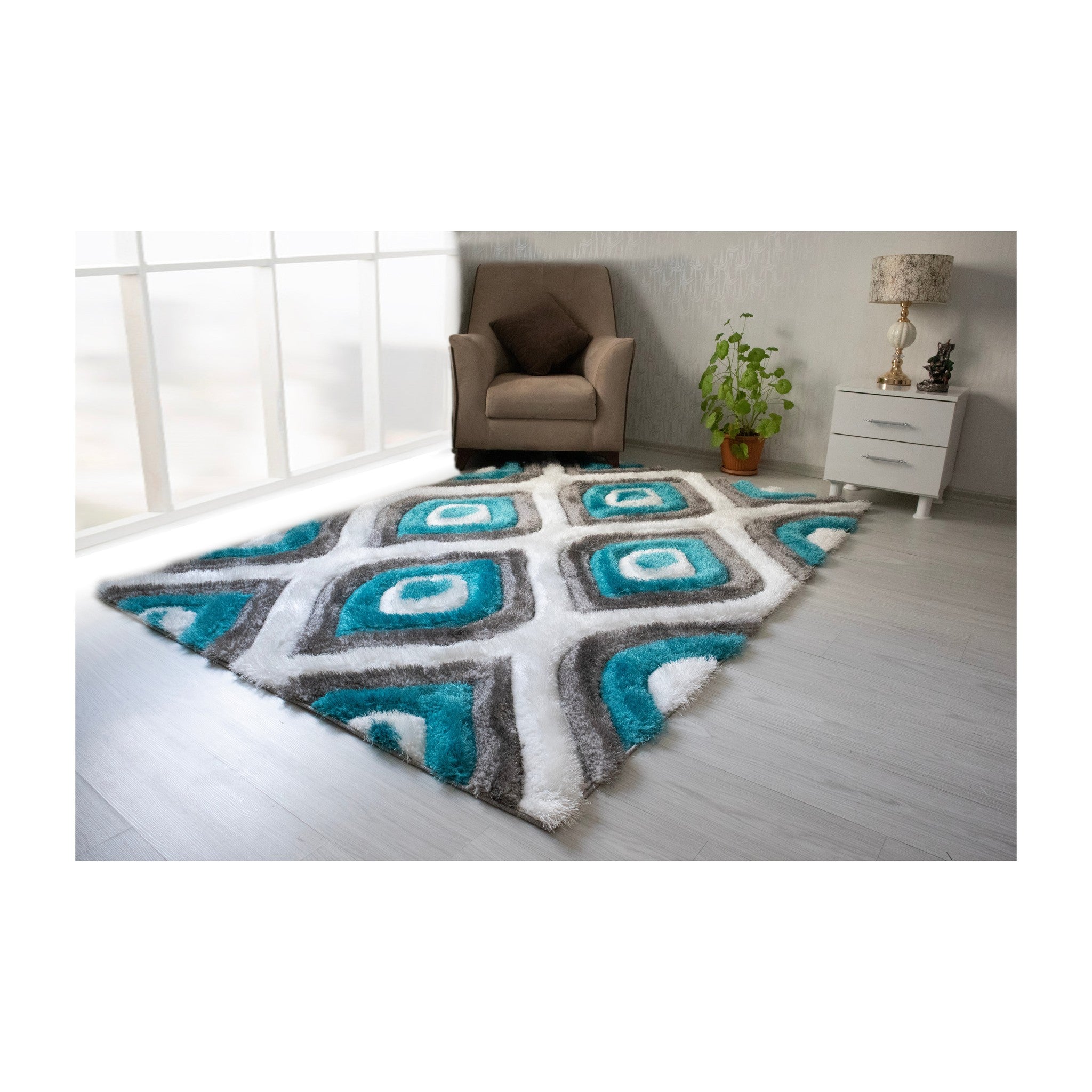 3D Shaggy GRAY-TURQOUISE Area Rug - 3D151