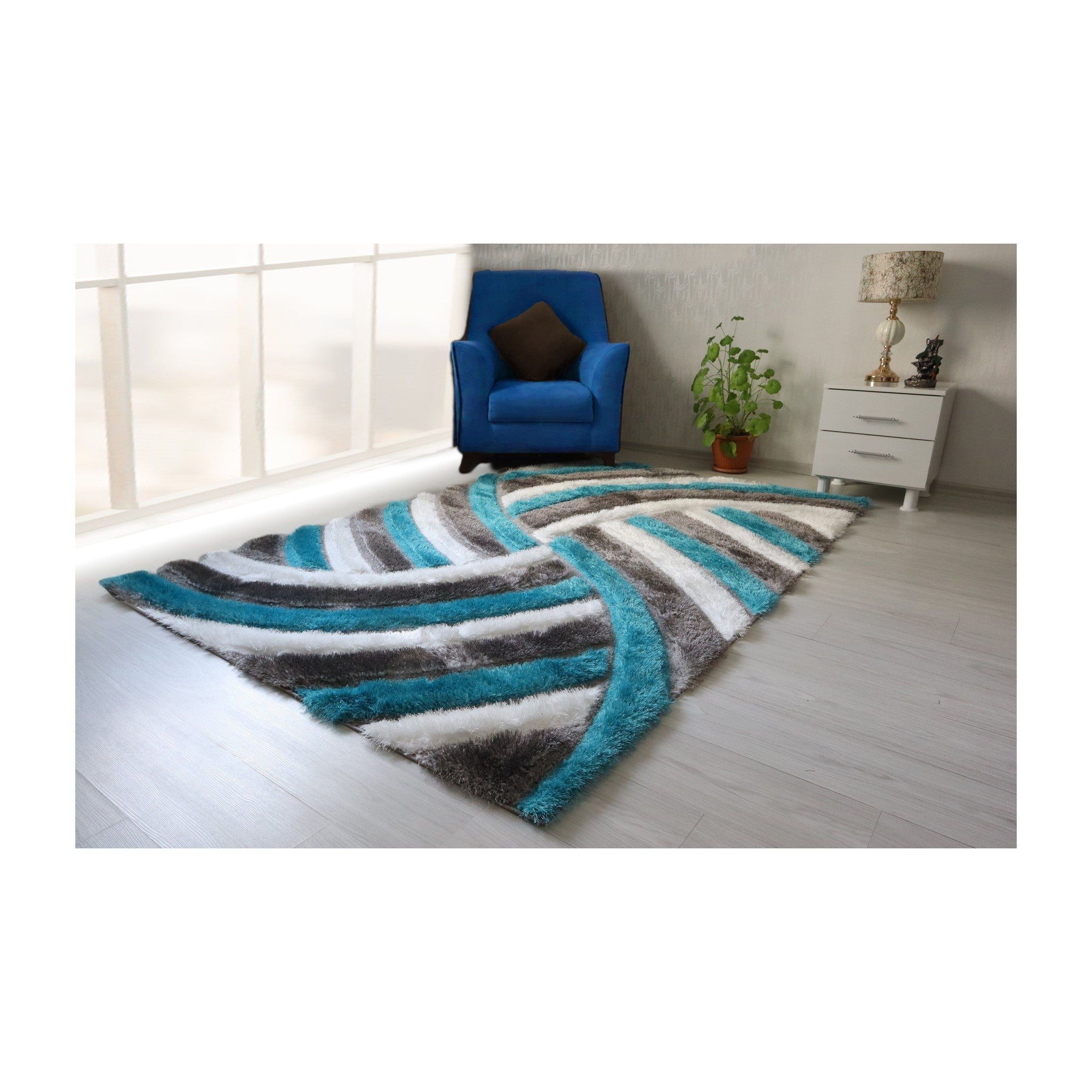 3D Shaggy GRAY-TURQOUISE Area Rug - 3D333