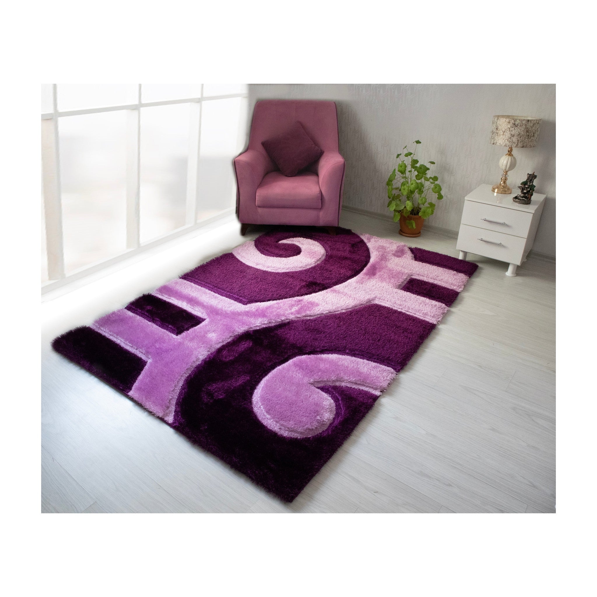 3D Shaggy PURPLE Area Rug - 3D666
