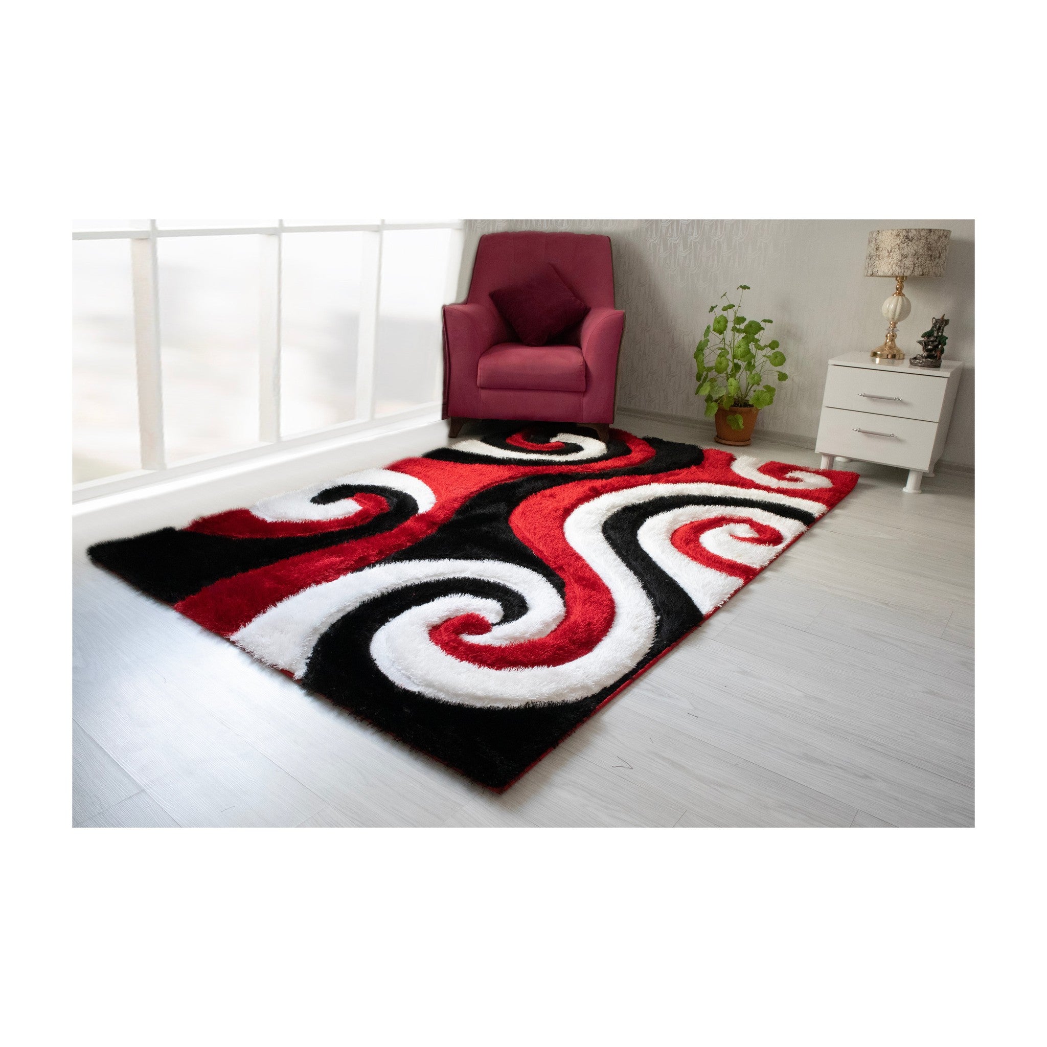 3D Shaggy RED Area Rug - 3D555
