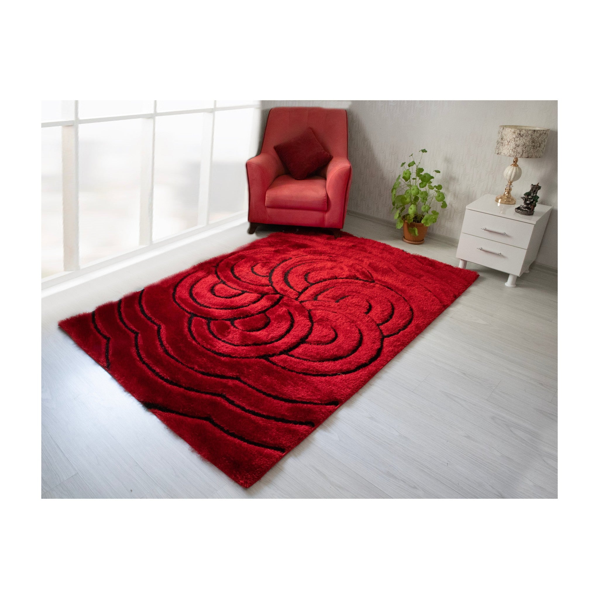 3D Shaggy RED Area Rug - 3D999