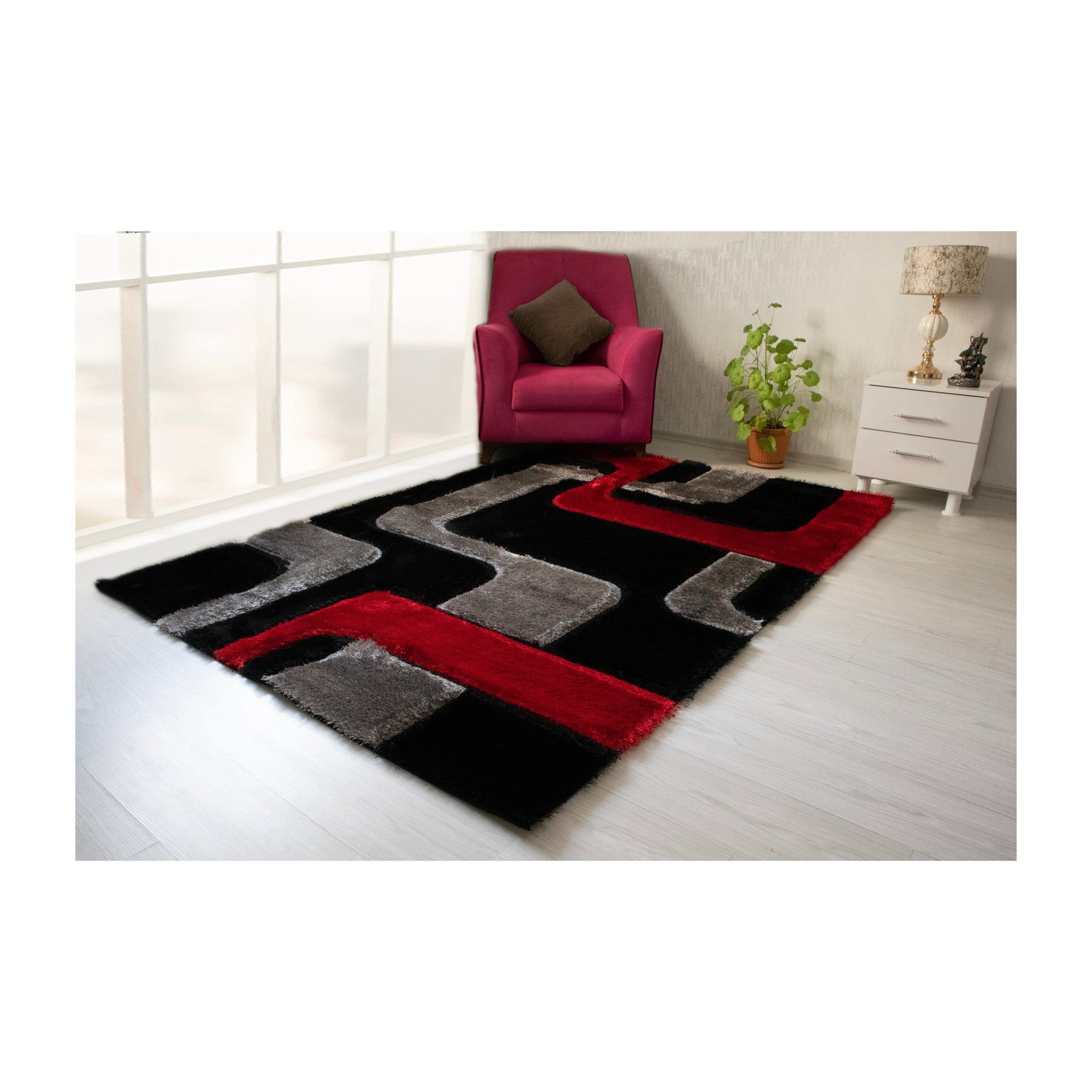 3D Shaggy RED-BLACK Area Rug - 3D199