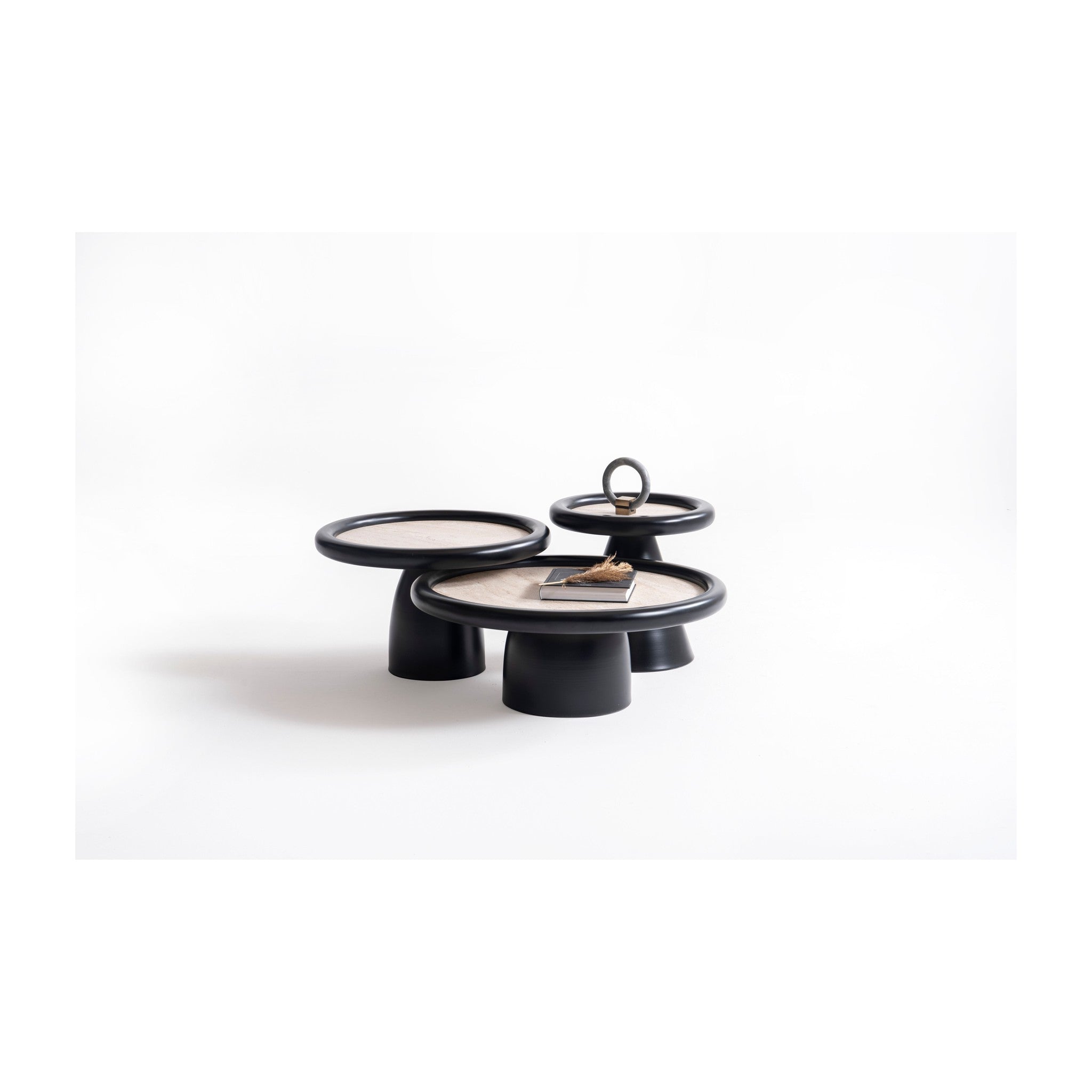 950 Black Travertine 3 Pc Coffee Table Set