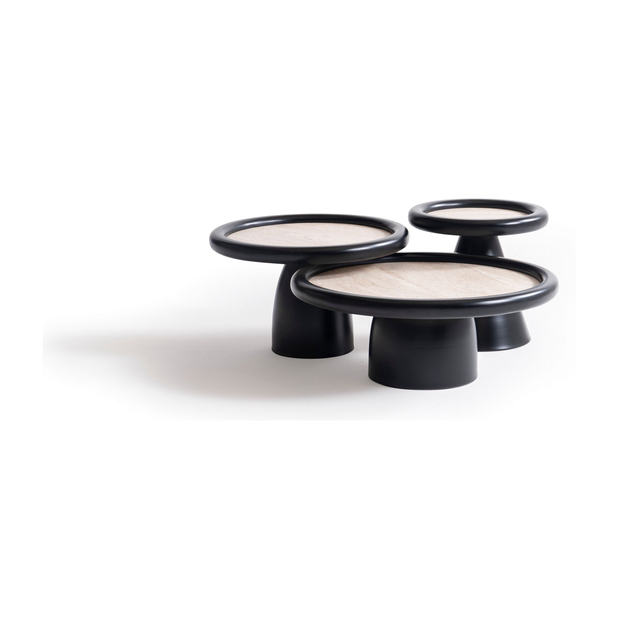 950 Black Travertine 3 Pc Coffee Table Set