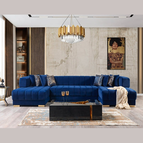 Ariana Blue Velvet Double Chaise 138" Sectional