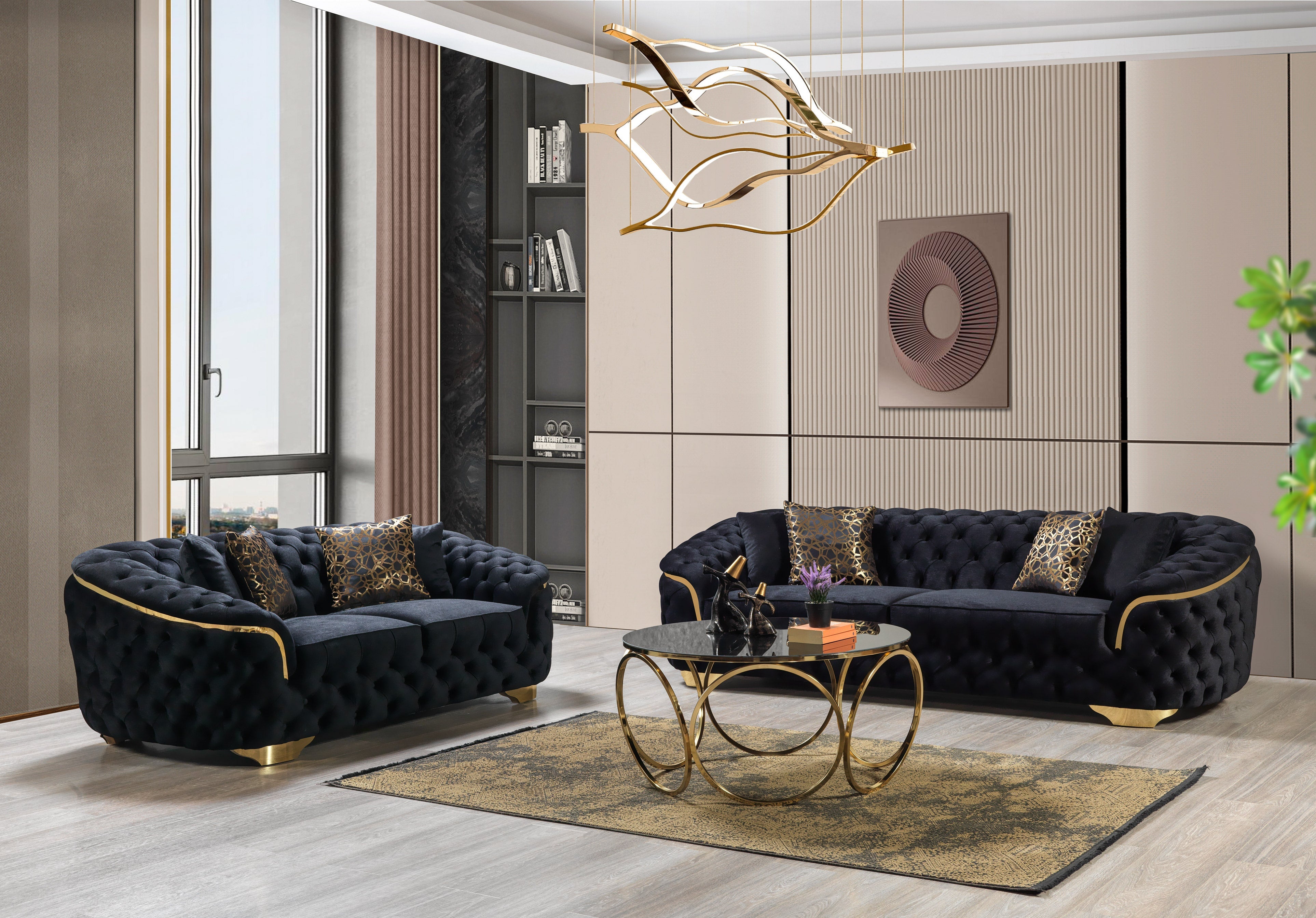 Lupino Black Velvet Sofa 98" & Loveseat 79"