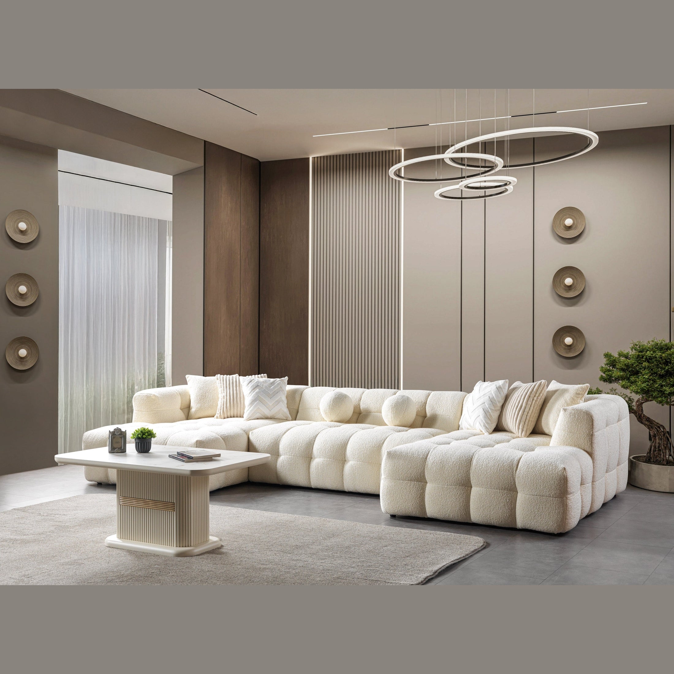 Ivy Ivory Boucle Double Chaise 146" Sectional