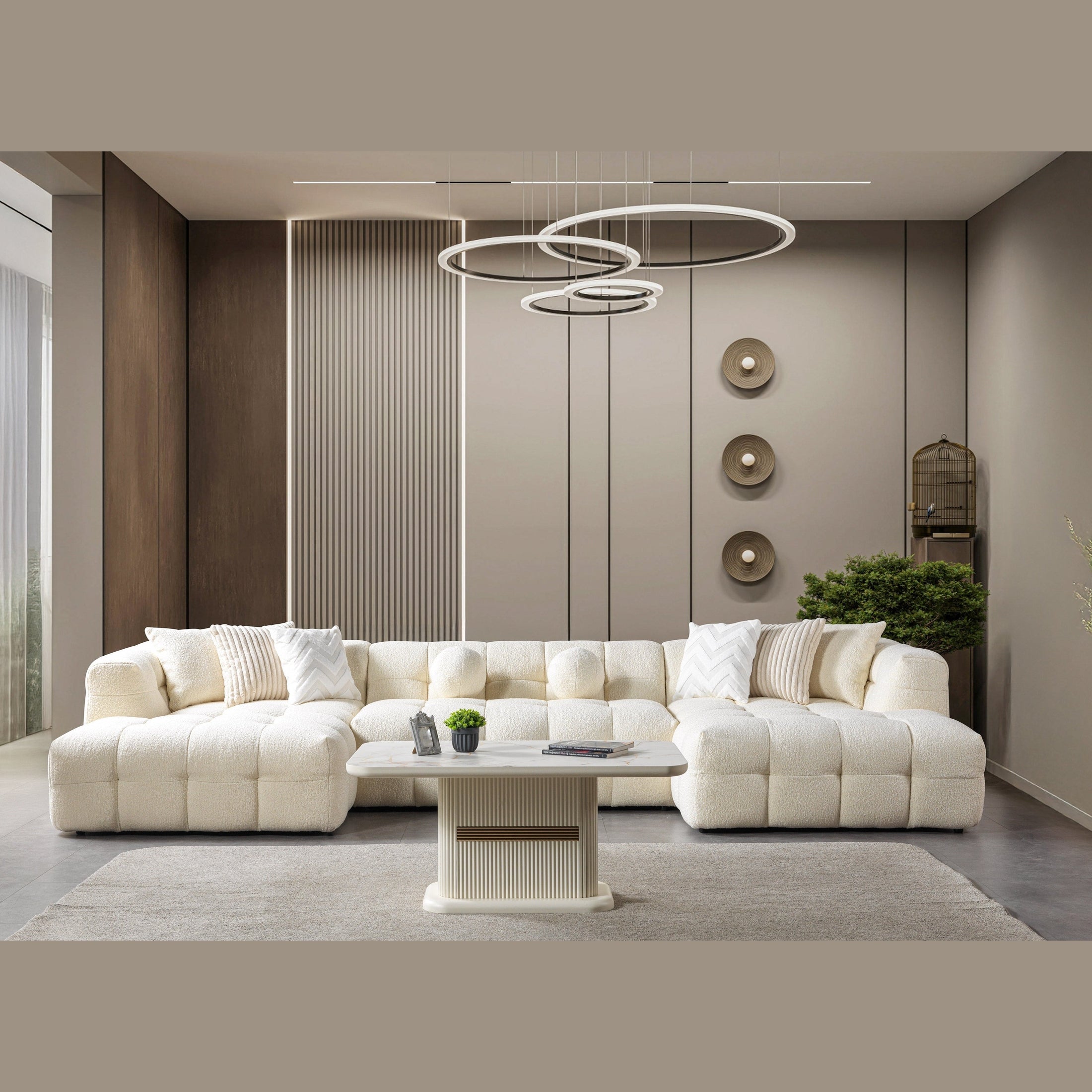 Ivy Ivory Boucle Double Chaise 146" Sectional