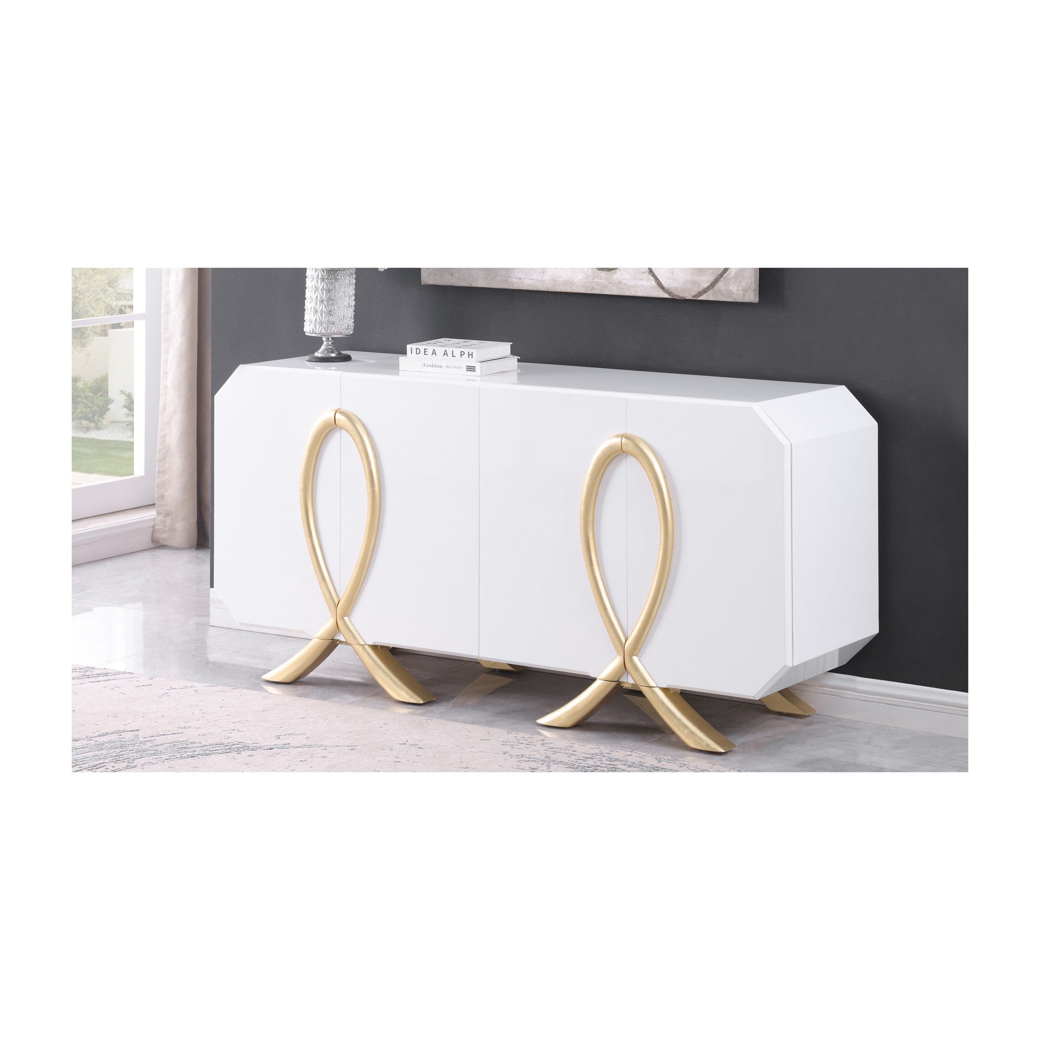 A-C16 Aster Console White lacquer, gold leaf