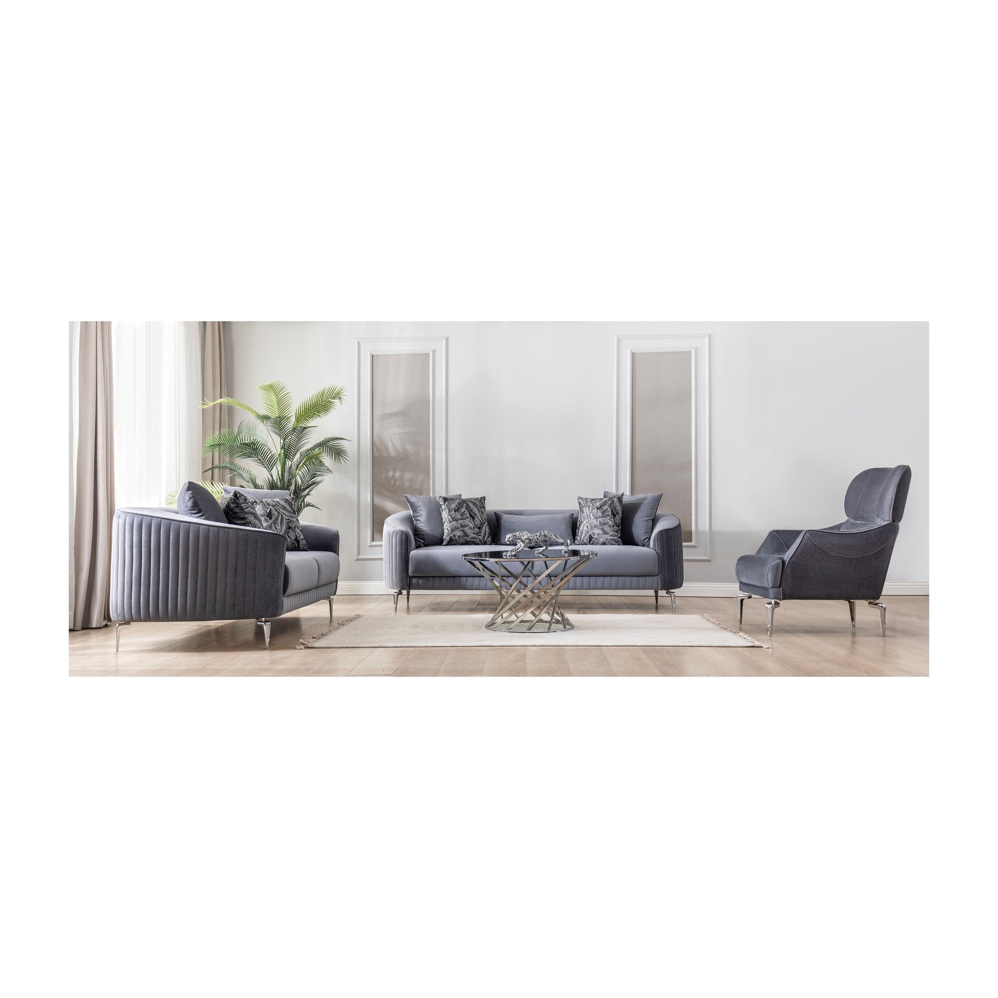 Angela Gray Velvet Sofa 91" & Loveseat 71"
