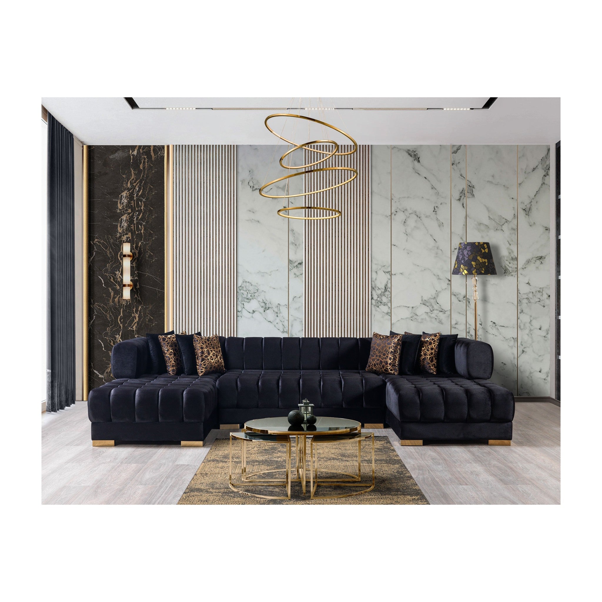Ariana Black Velvet Double Chaise 138" Sectional