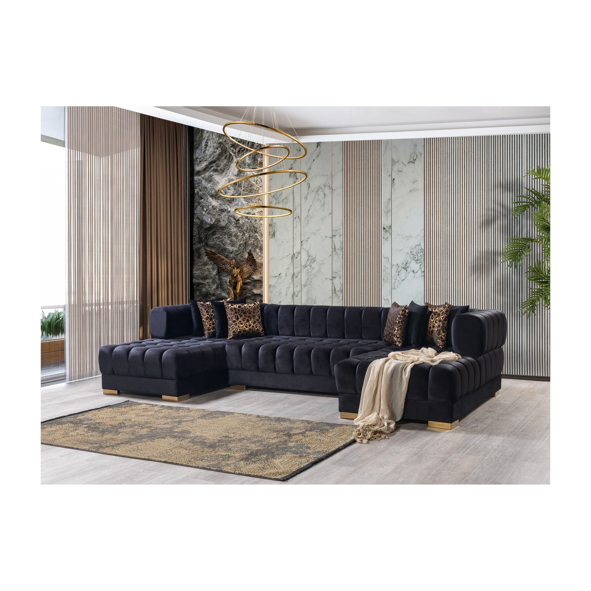 Ariana Black Velvet Double Chaise 138" Sectional