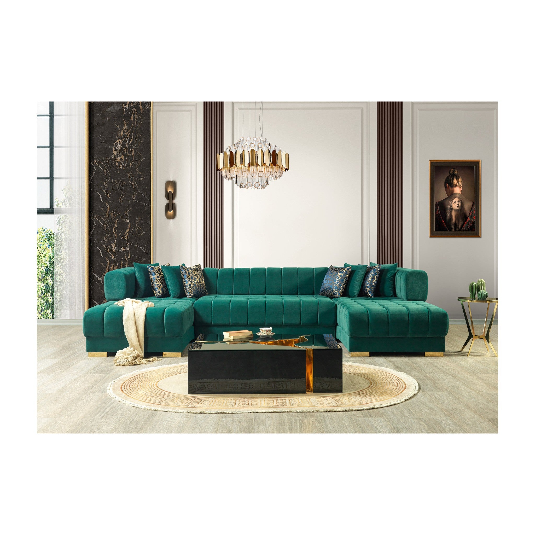 Ariana Green Velvet Double Chaise 138" Sectional