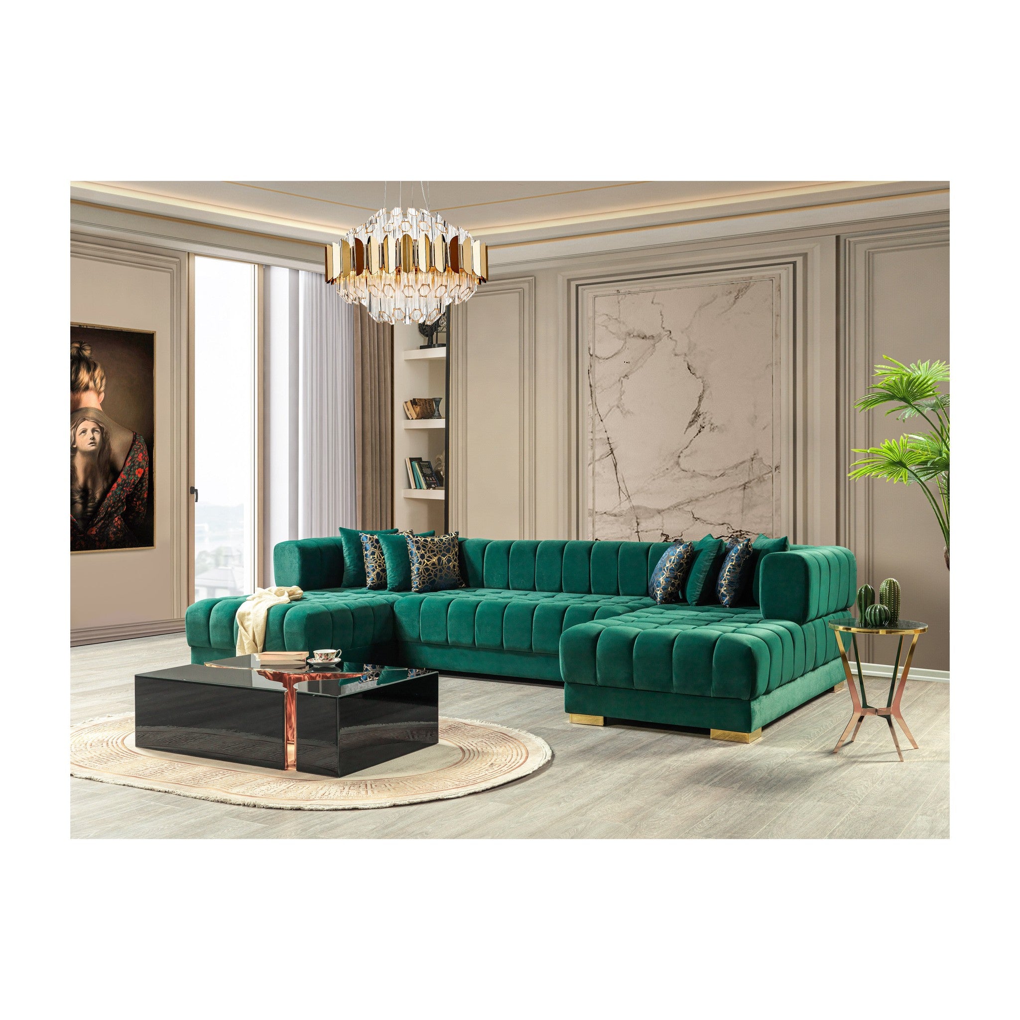 Ariana Green Velvet Double Chaise 138" Sectional