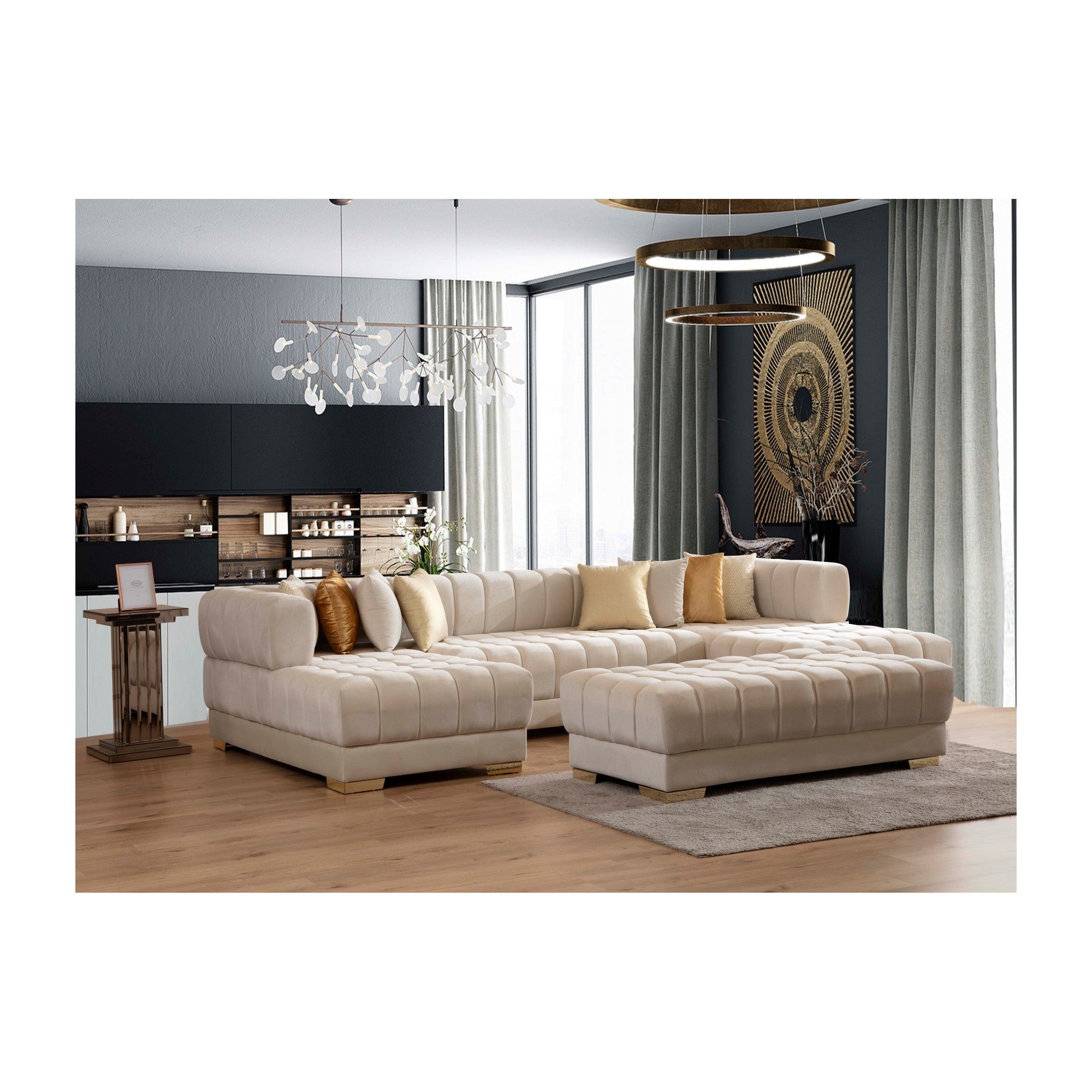 Ariana Ivory Velvet Rectangle Ottoman
