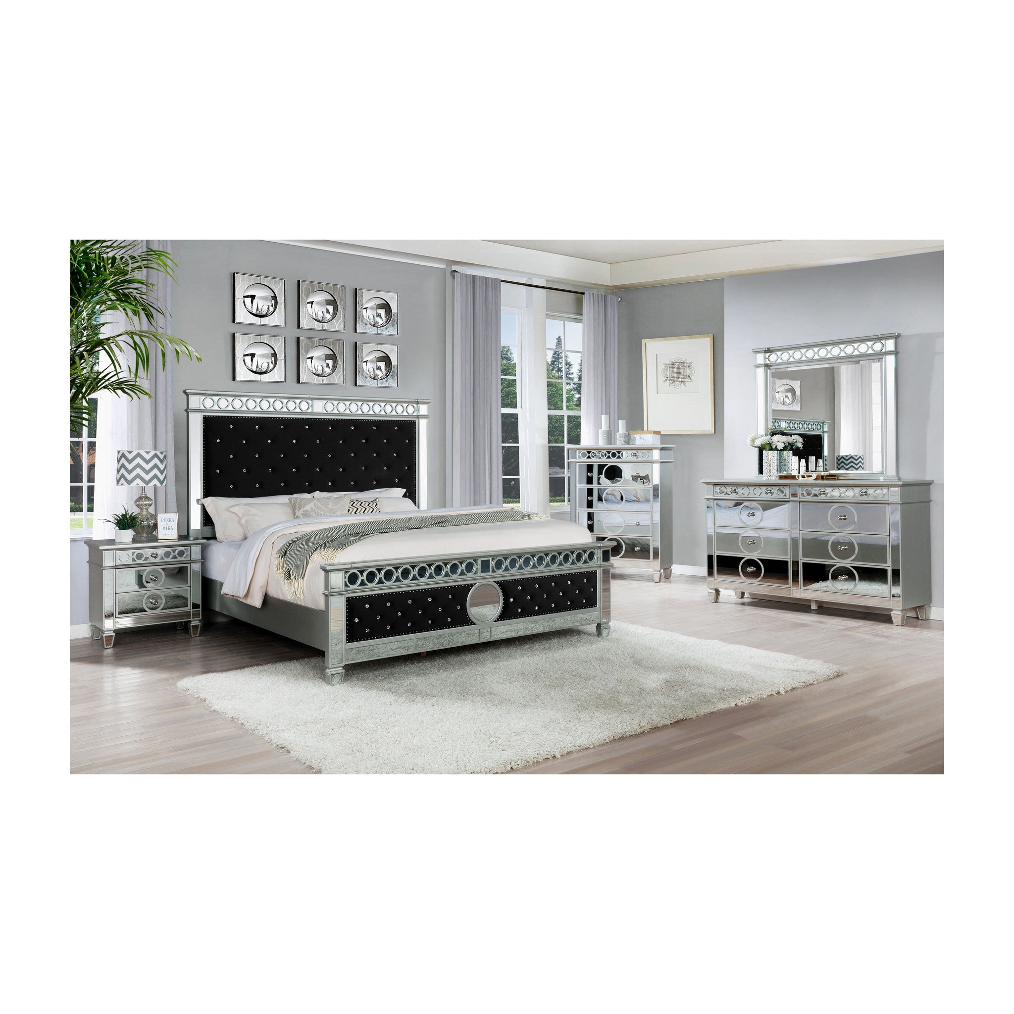 B1852 Bella (Black Velvet) Silver and Black Velvet on Headboard