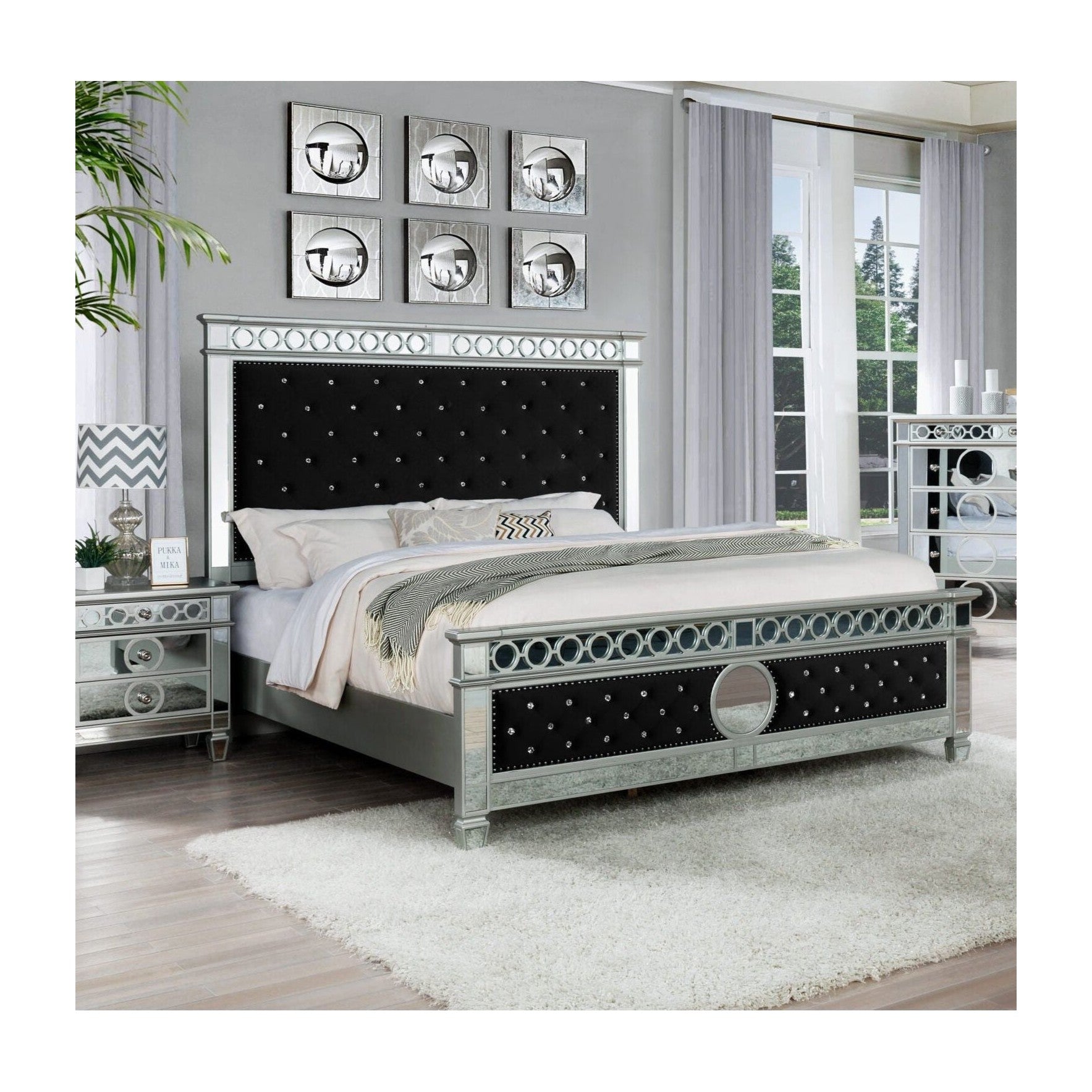 B1852 Bella (Black Velvet) Silver and Black Velvet on Headboard