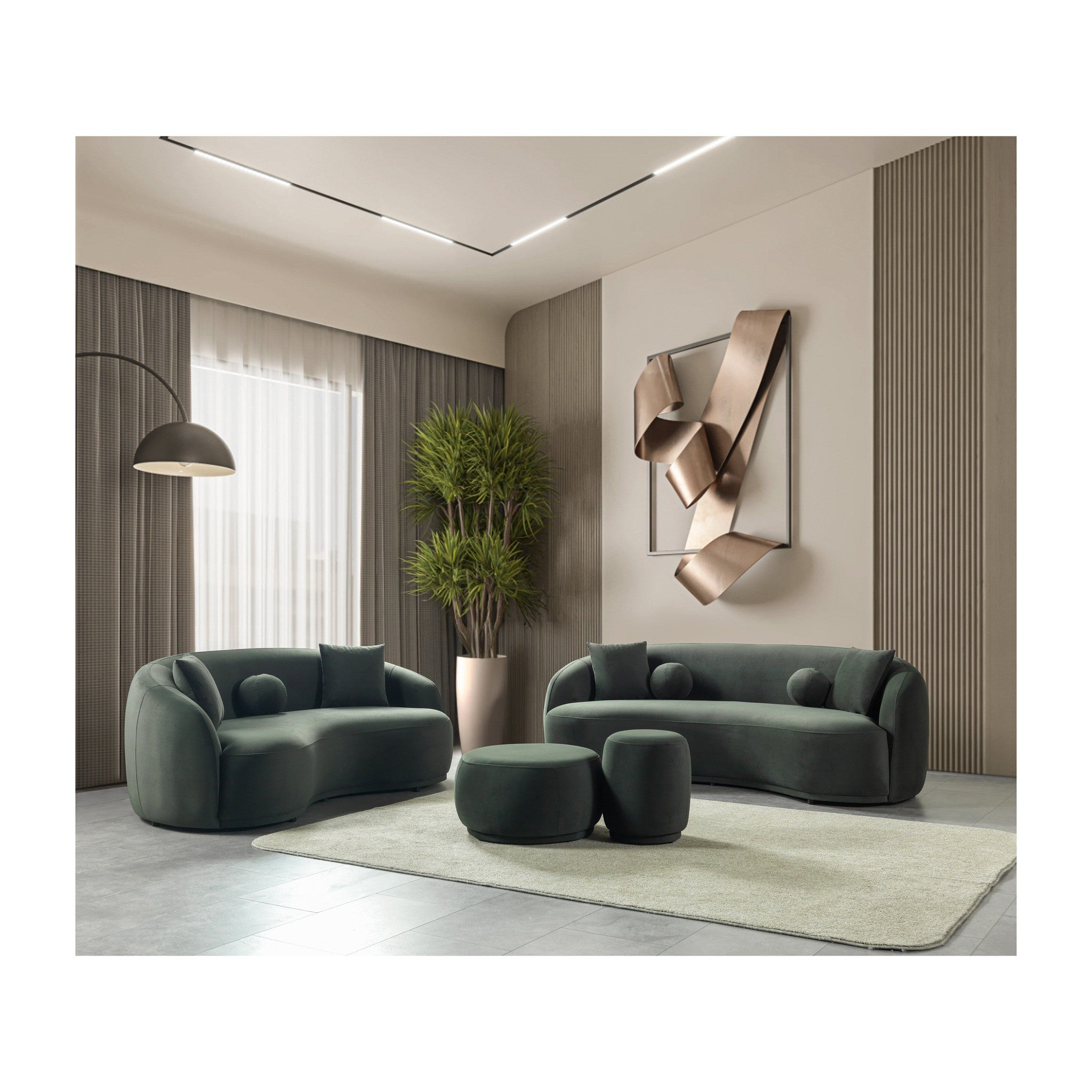 Bonita Green Velvet Sofa 91" & Loveseat 81"