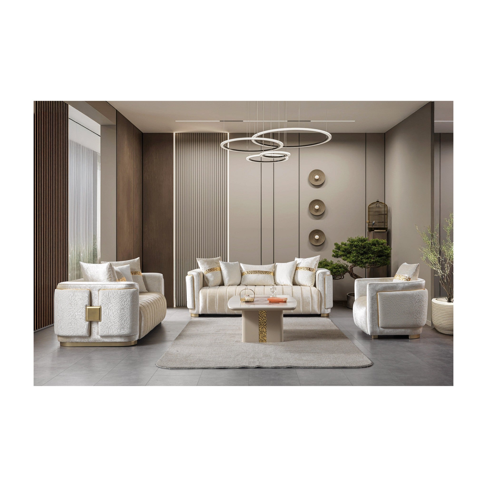 Carlina Ivory Velvet Loveseat 77"