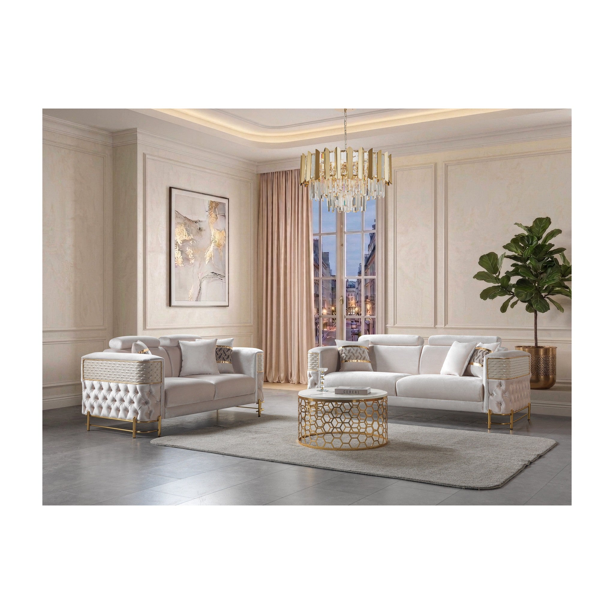 Fabiana Ivory Velvet Sofa & Loveseat
