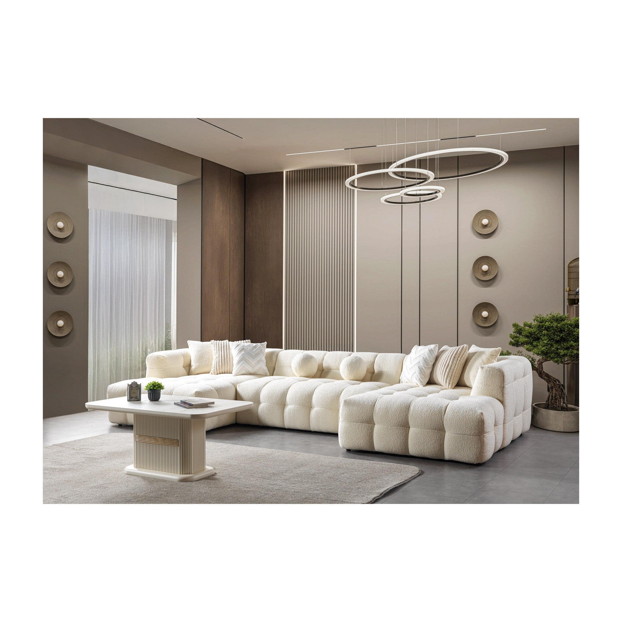 Ivy Ivory Boucle Double Chaise 146" Sectional