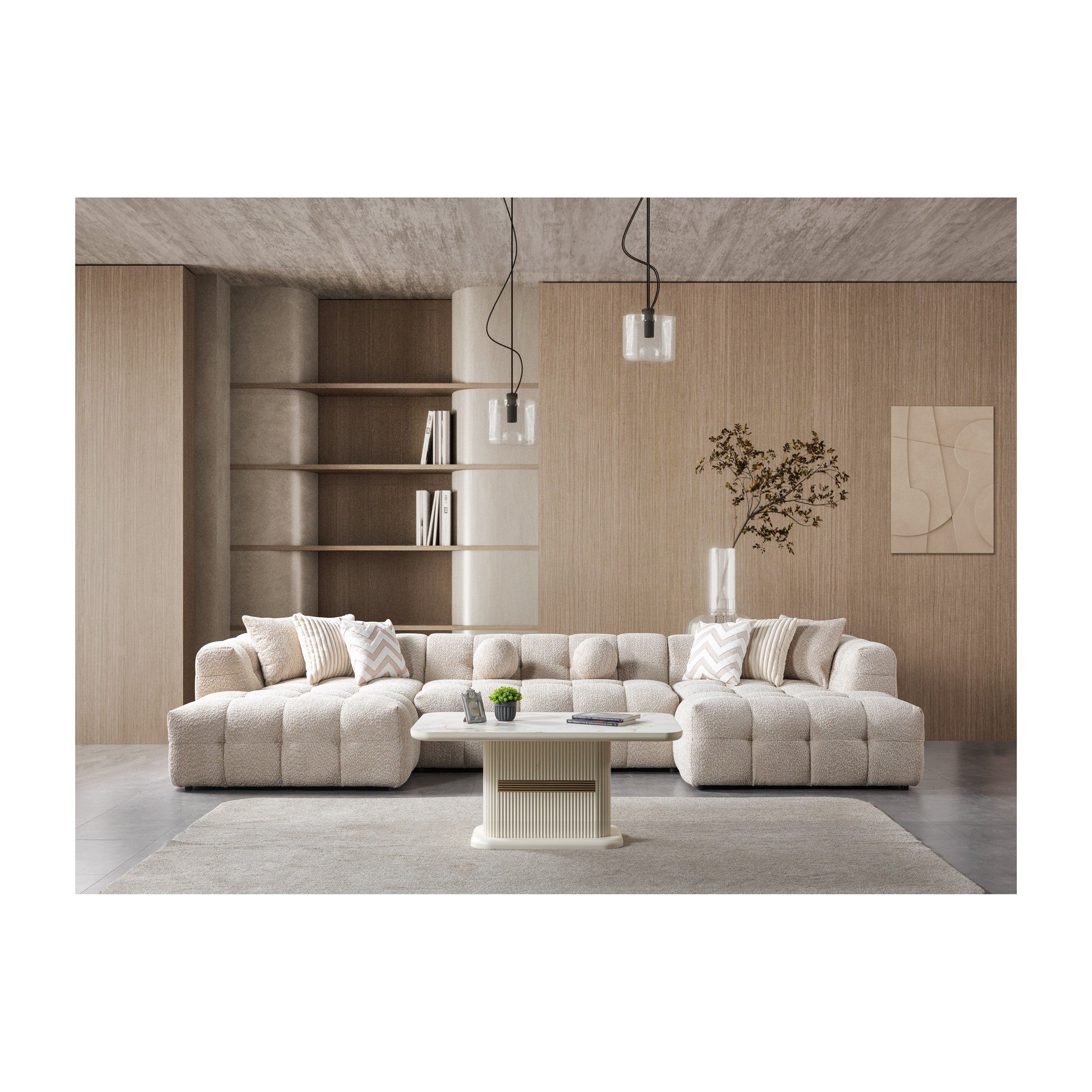 Ivy Sand Boucle Double Chaise 146" Sectional