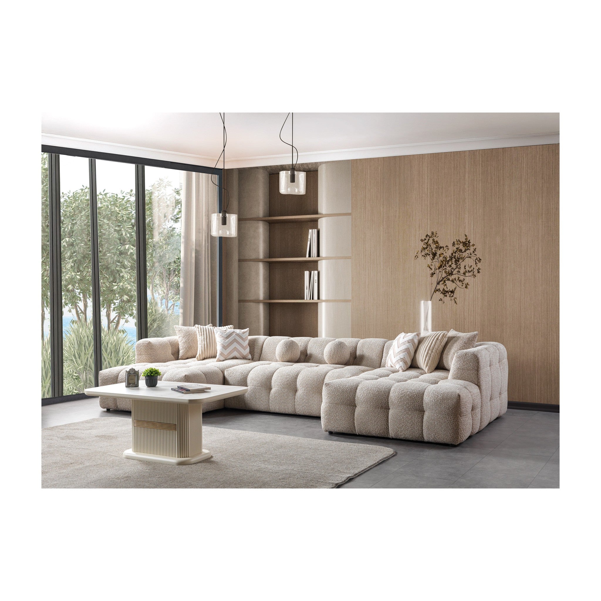 Ivy Sand Boucle Double Chaise 146" Sectional