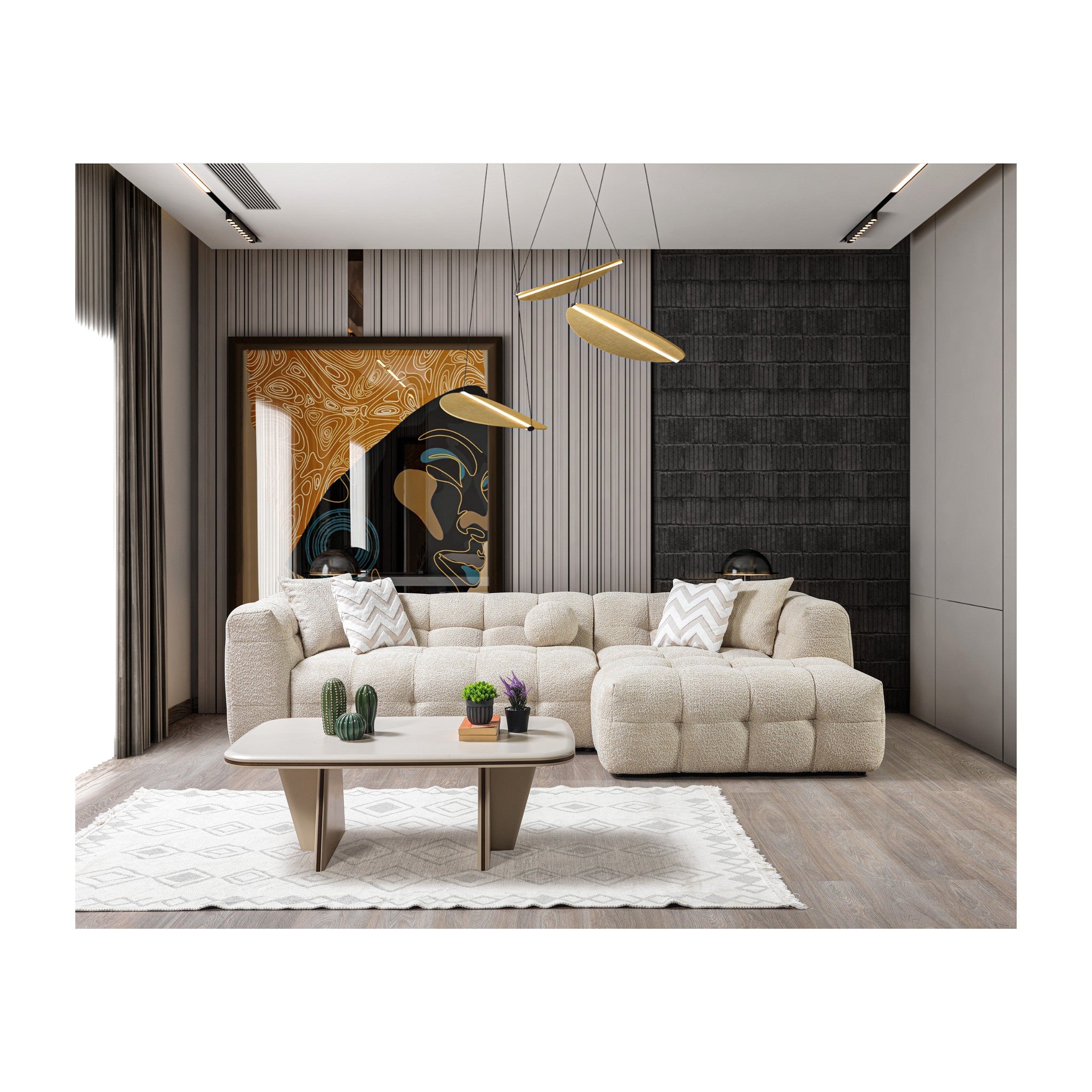 Ivy Sand Boucle RAF 110" Sectional