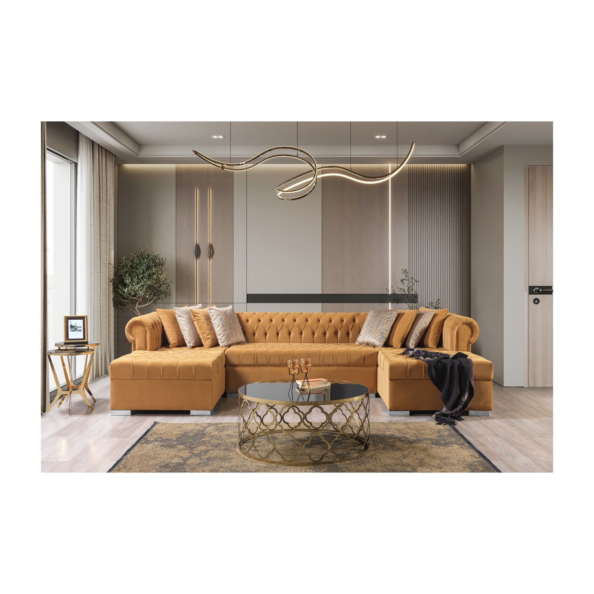 Lauren Mustard Velvet Double Chaise 136" Sectional