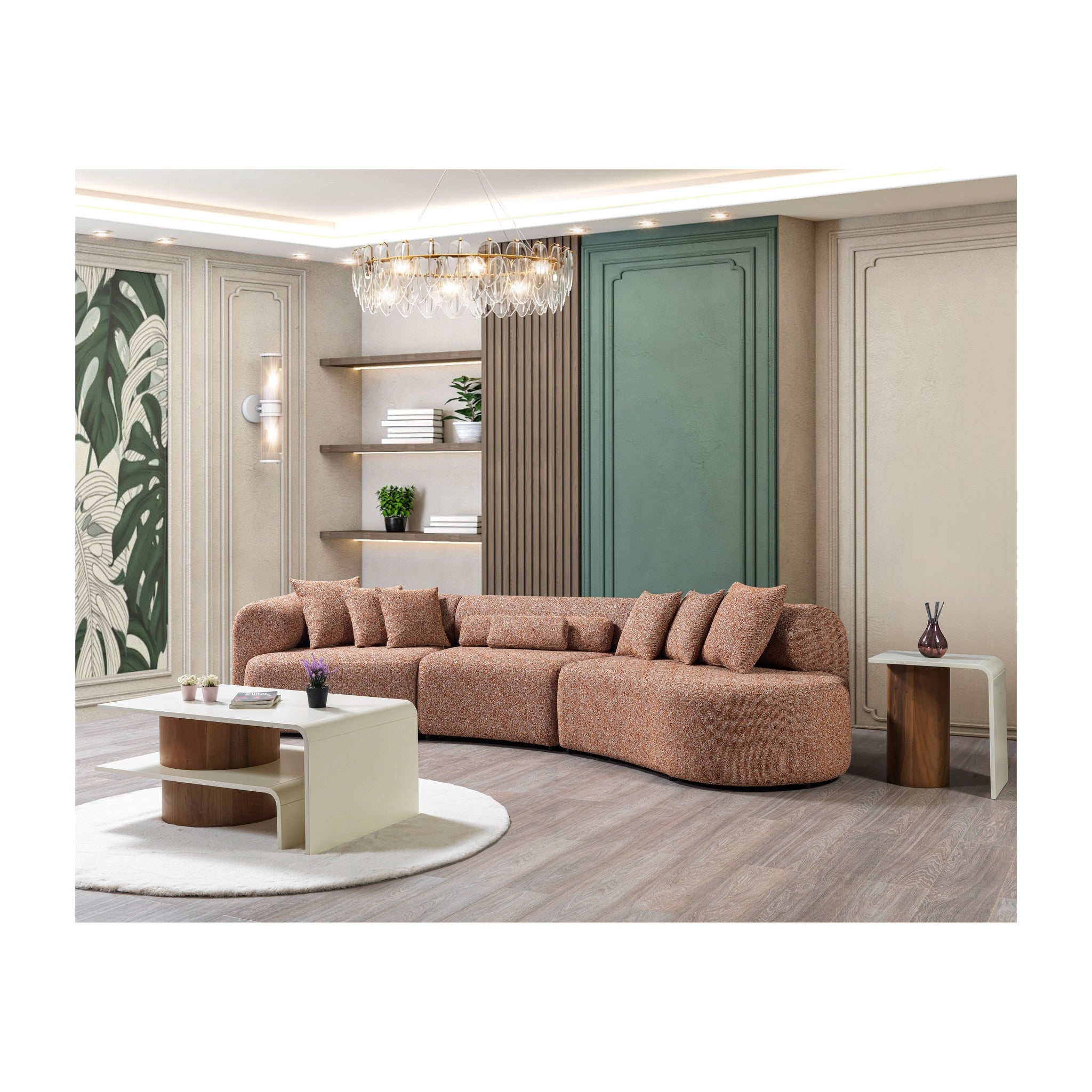 Lena Orange Boucle 3-Piece Curved 145" Sectional