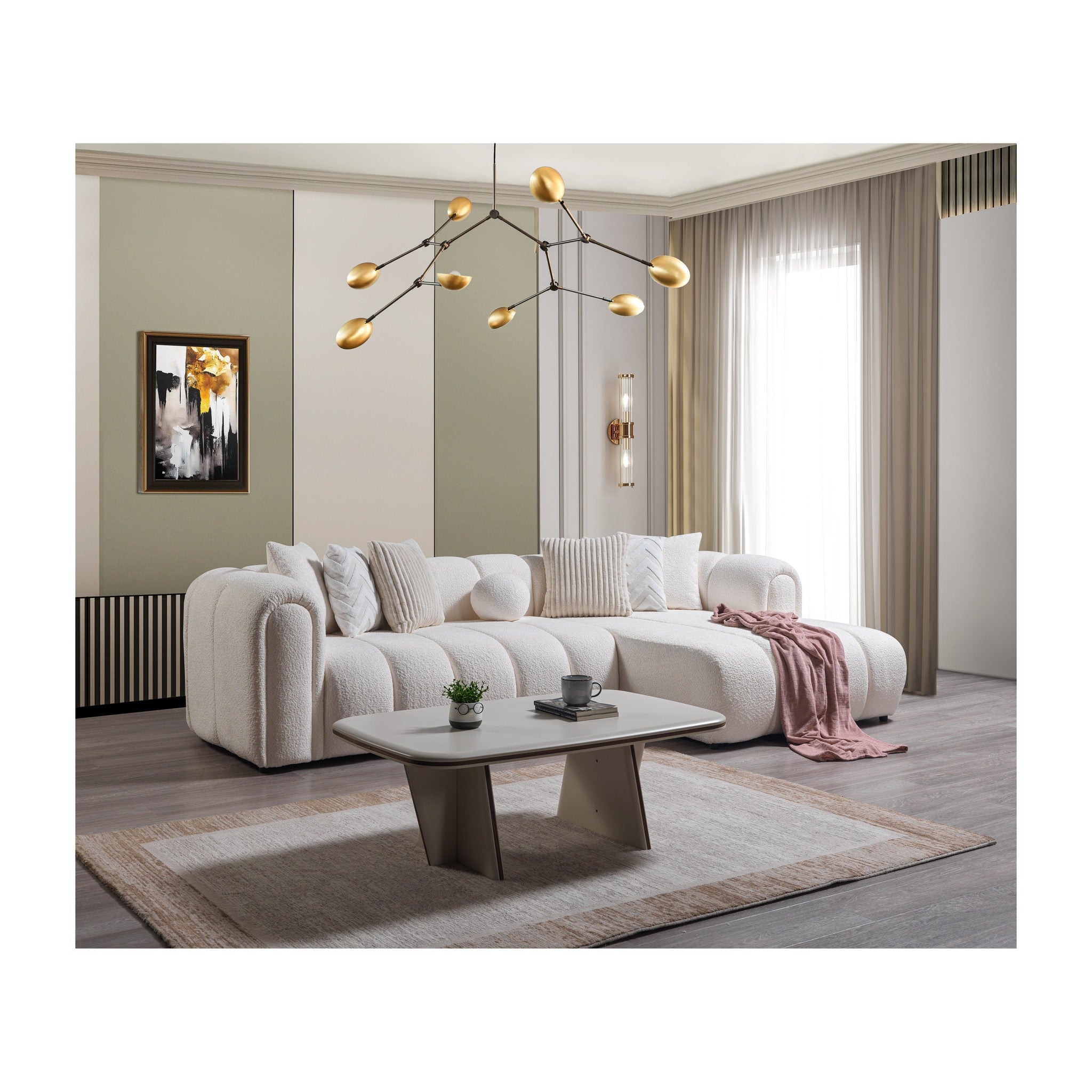 Lis Ivory Boucle RAF 115" Sectional