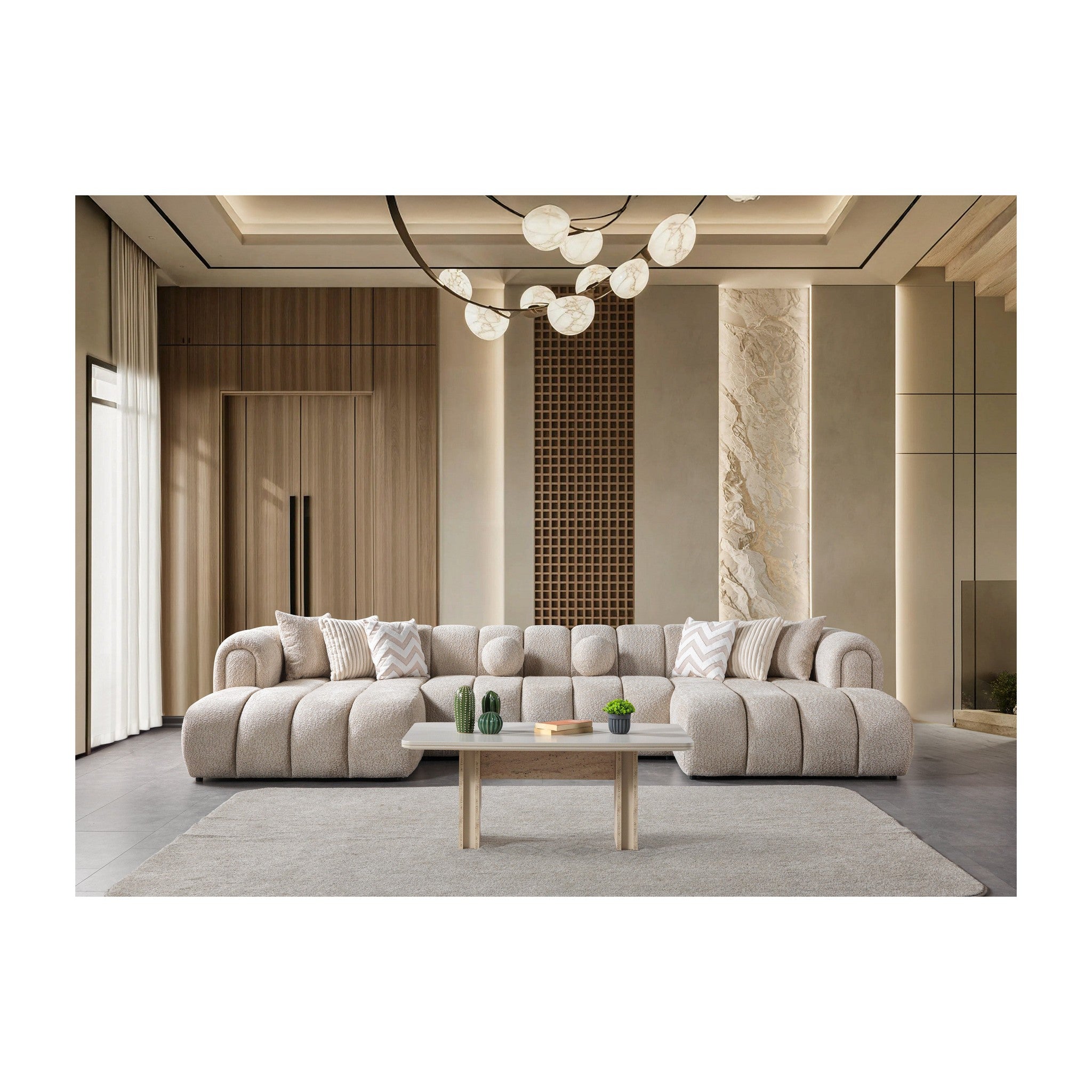 Lis Sand Boucle Double Chaise 147" Sectional