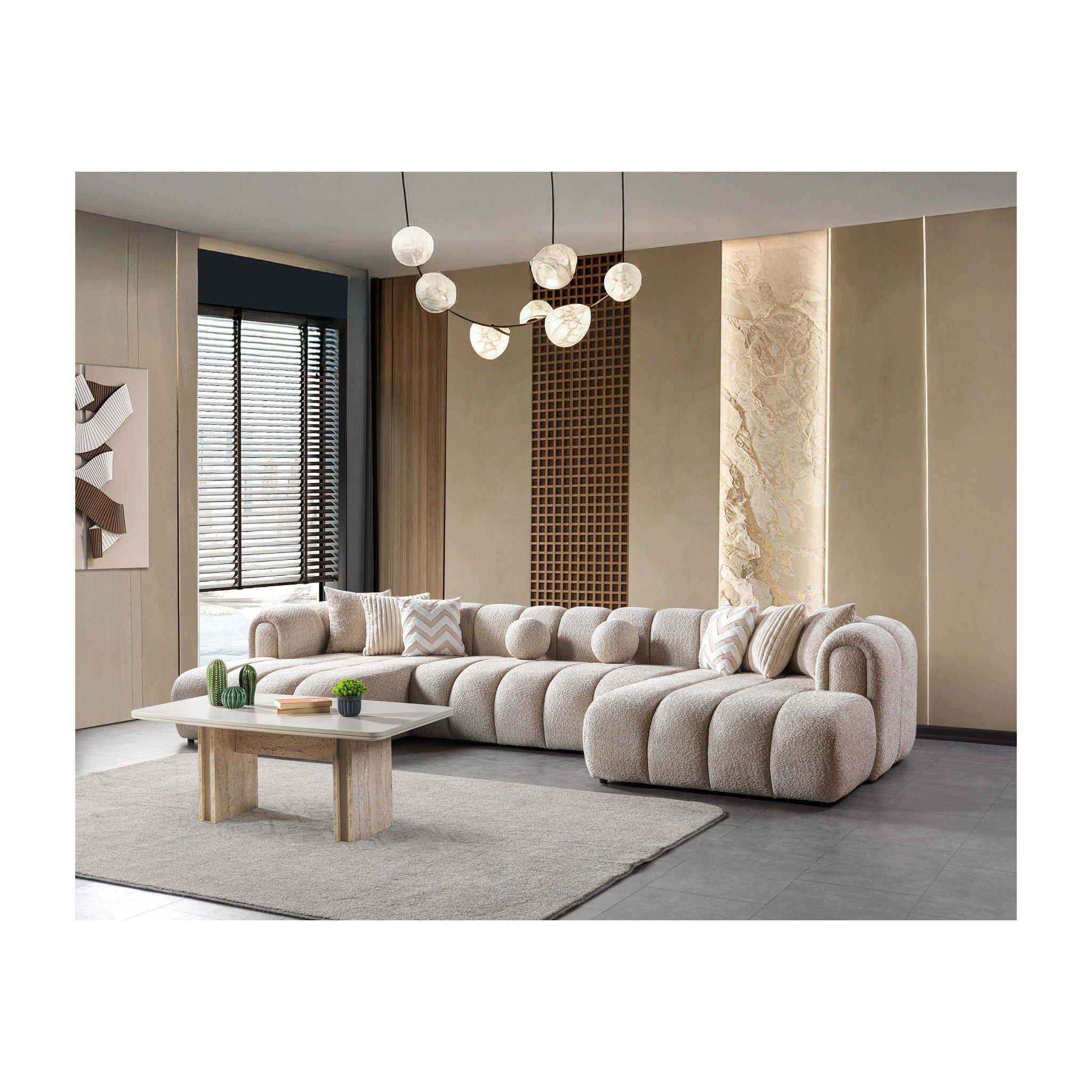 Lis Sand Boucle Double Chaise 147" Sectional