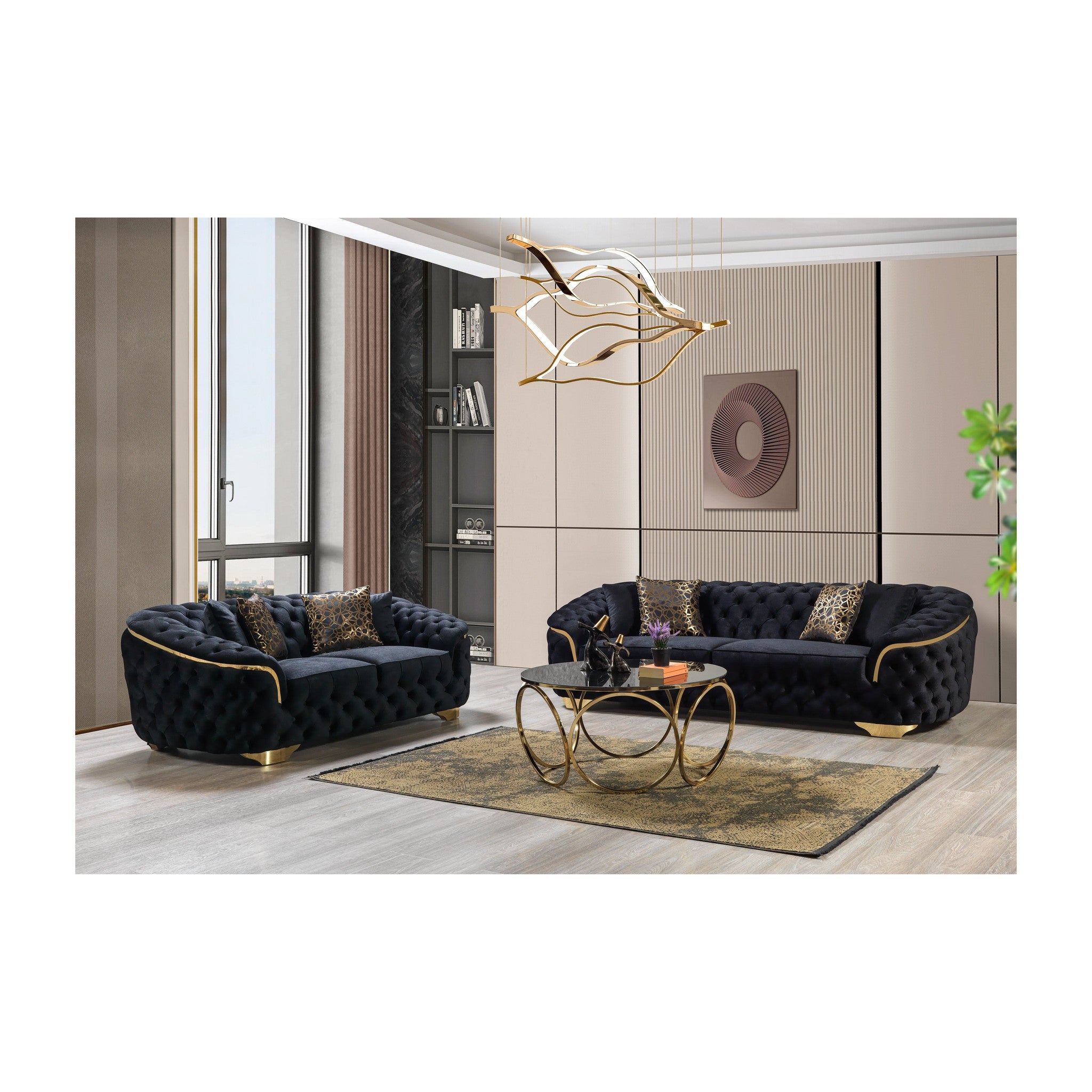 Lupino Black Velvet Sofa 98" & Loveseat 79"