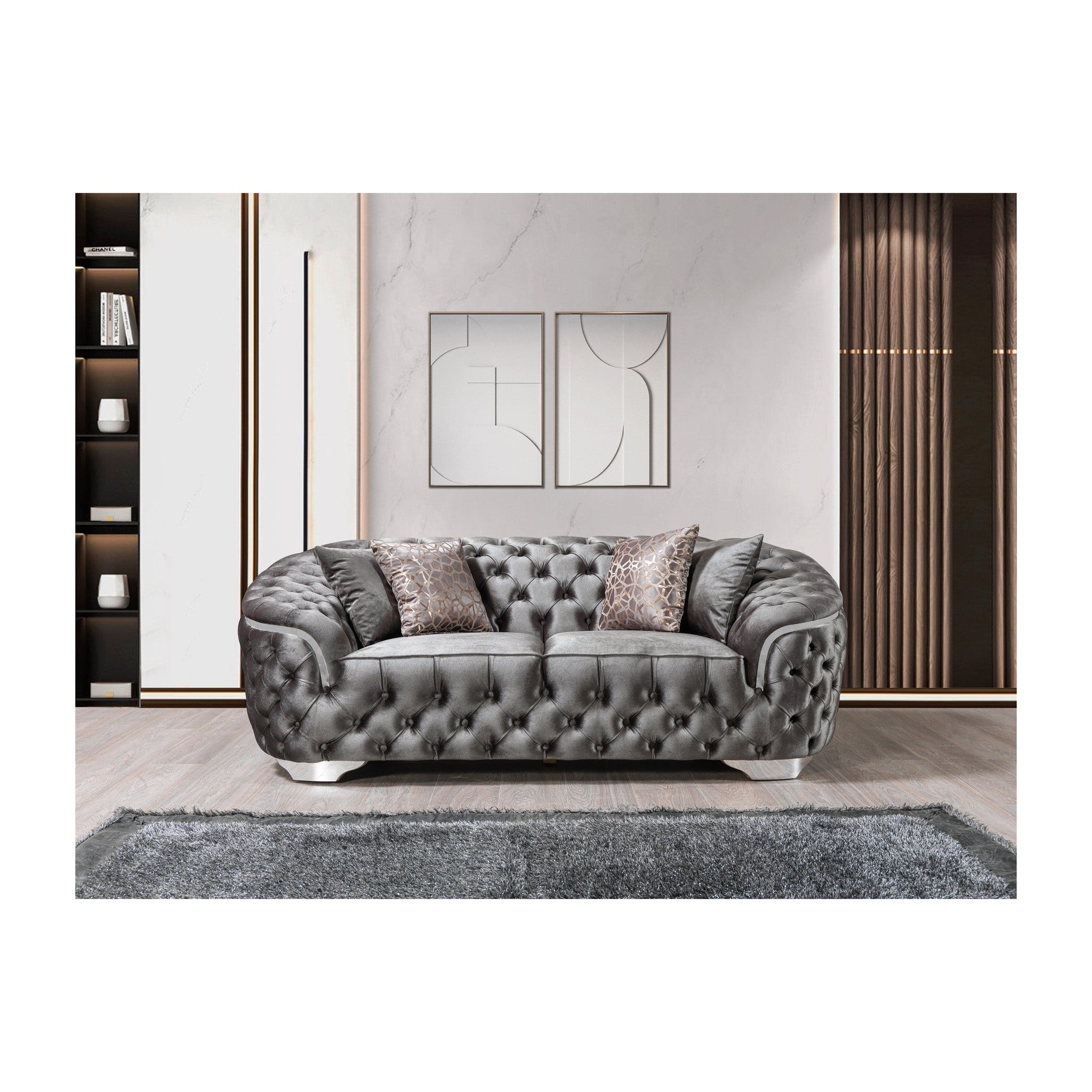 Lupino Gray Velvet Loveseat 79"