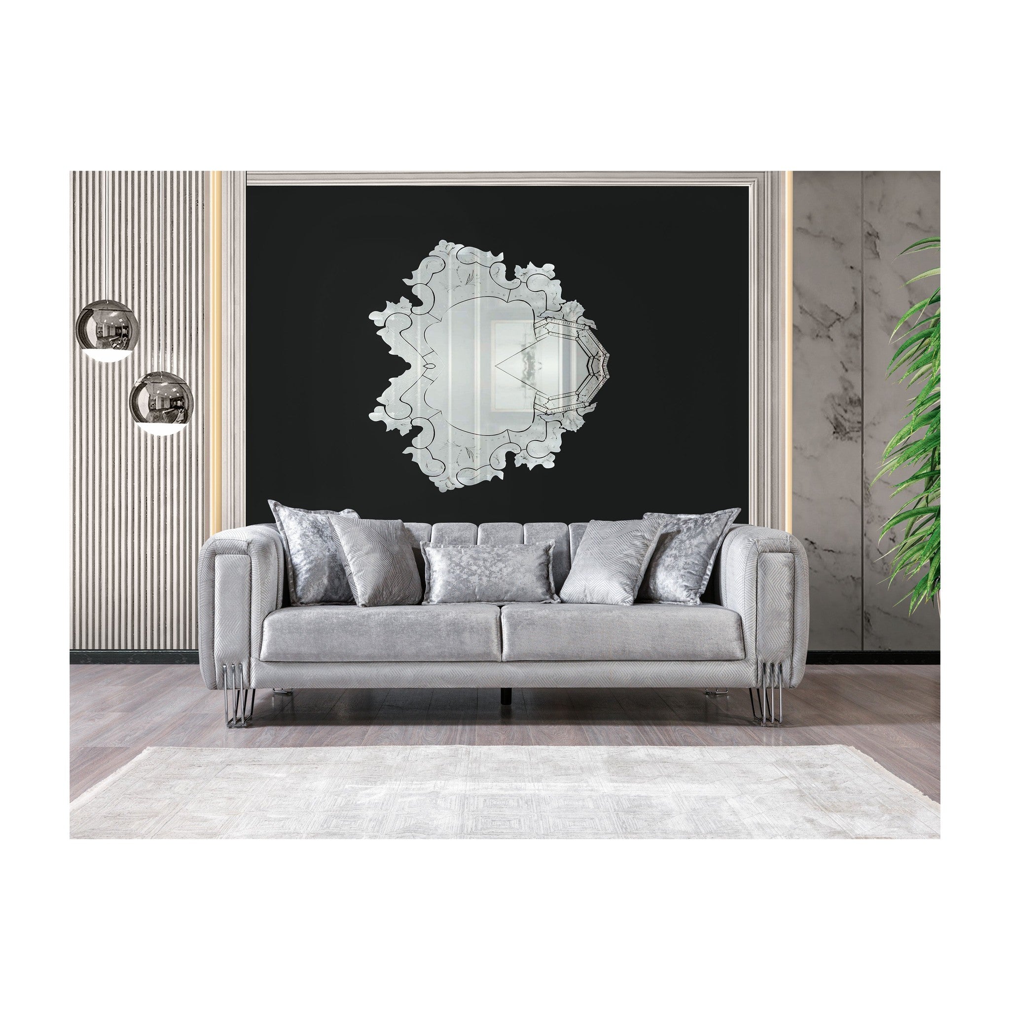 Santana Silver Velvet Sofa