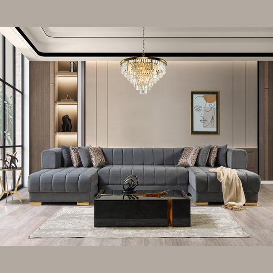 Ariana Gray Velvet Double Chaise 138" Sectional