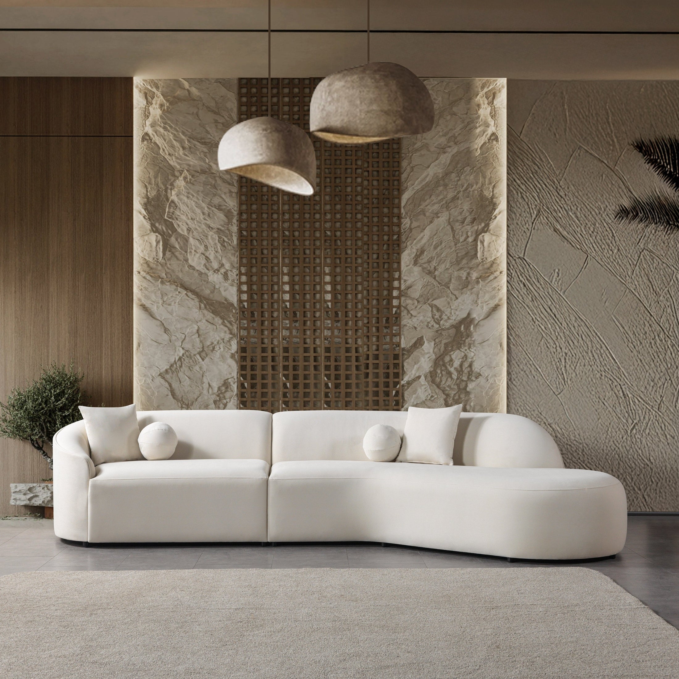 Cloe Ivory Velvet Curved 134" RAF Sectional