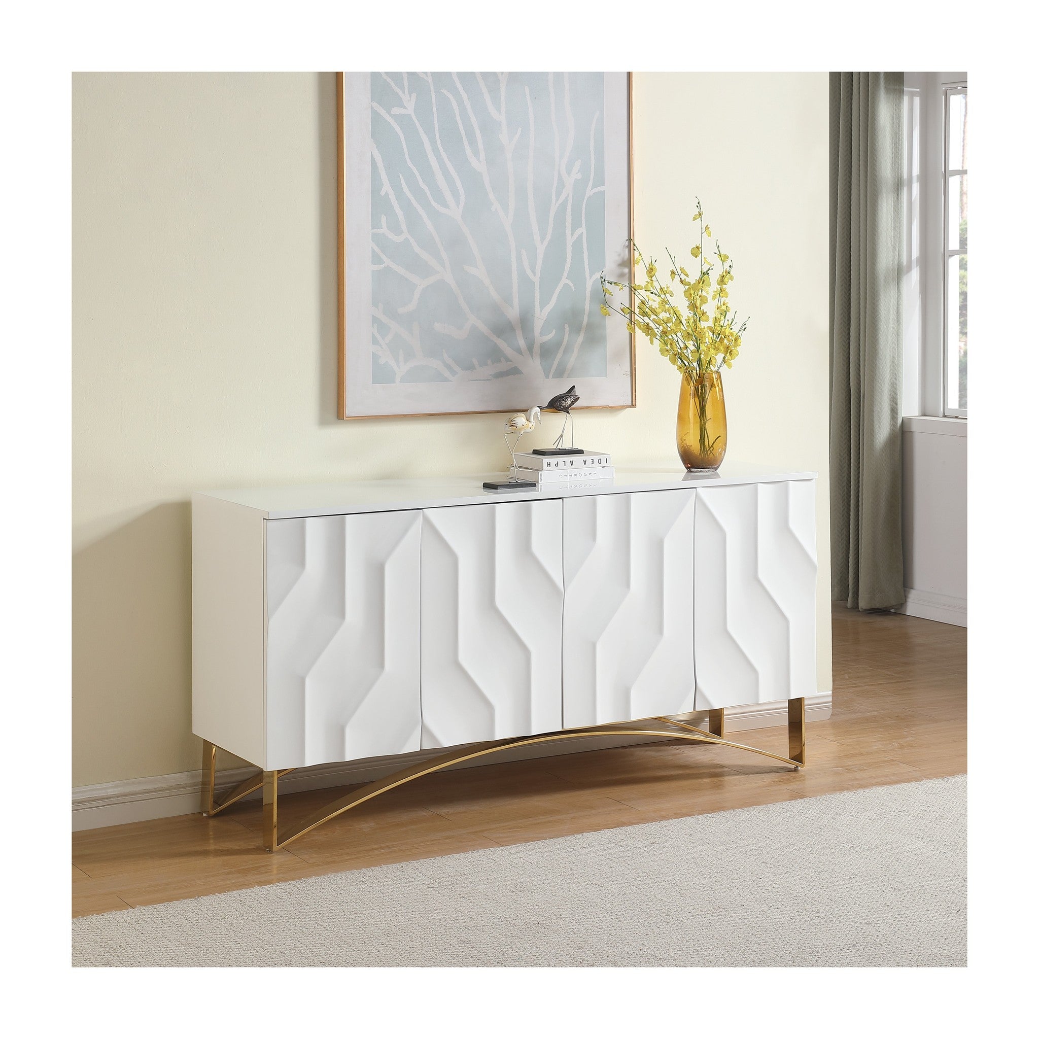 A-C07 Bianca White Lacquer with Gold Stainless Steel Base