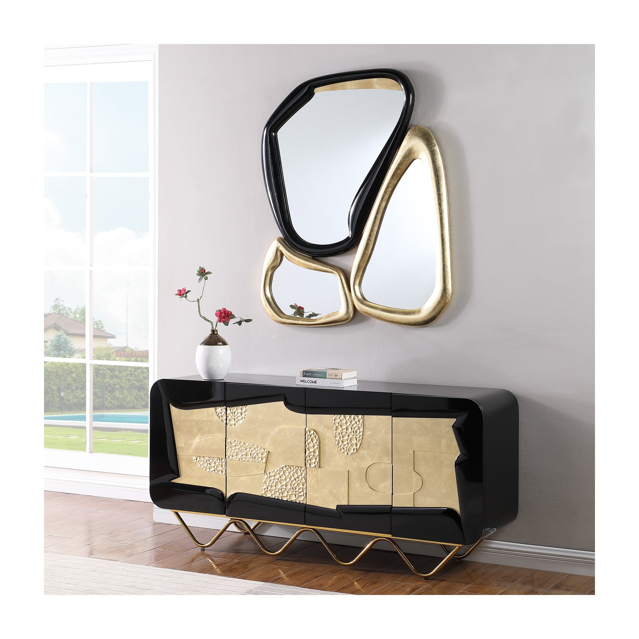 A-C14 Adora Console Black lacquer, gold leaf and gold stainless steel