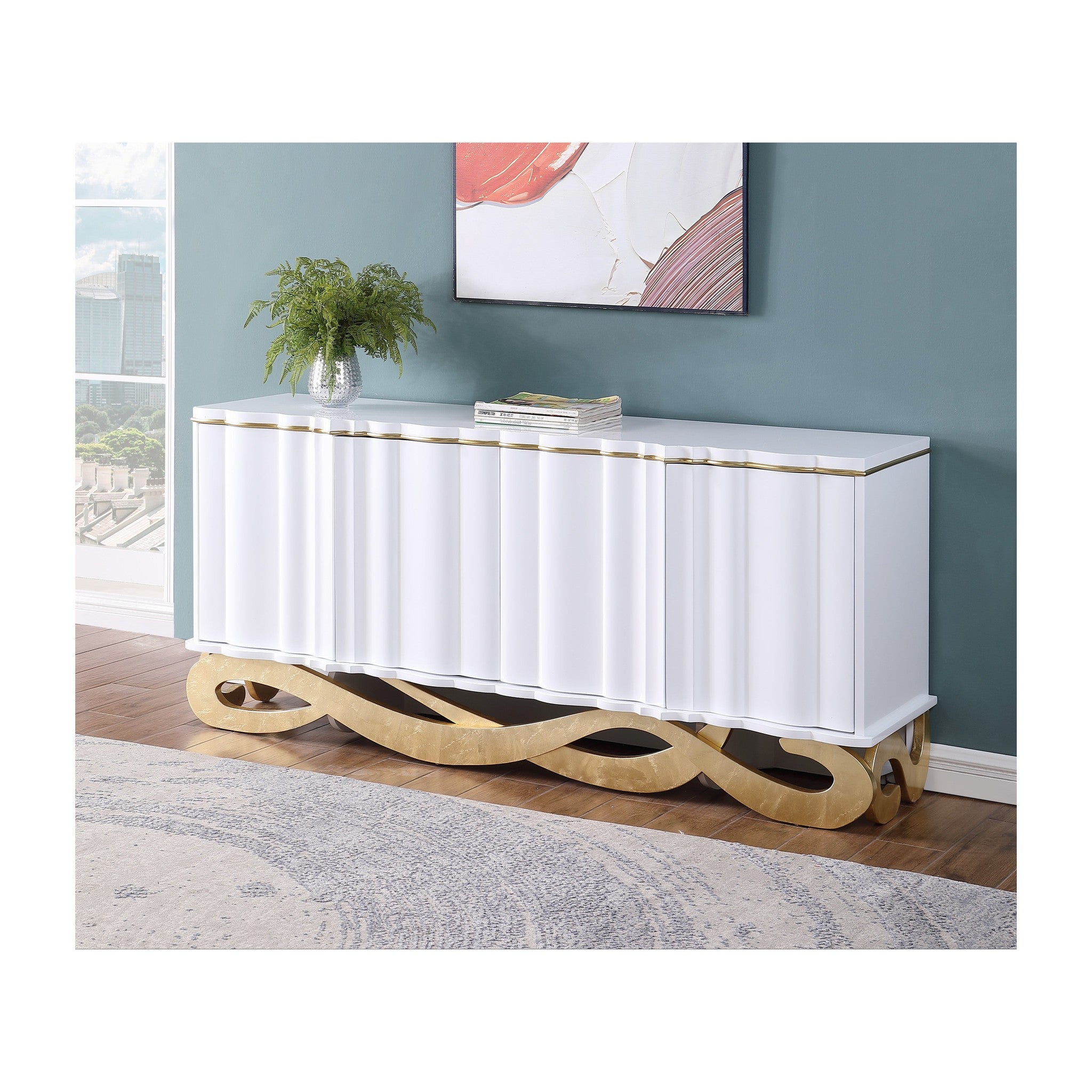 A-C28 Isadora Console White lacquer, gold leaf